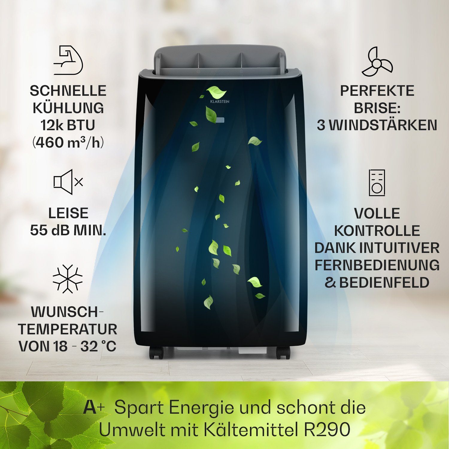 Klarstein Klimagerät Grandbreeze Eco Conditioner Luftkühler Kühlgerät 12K, Air Klimagerät mobil