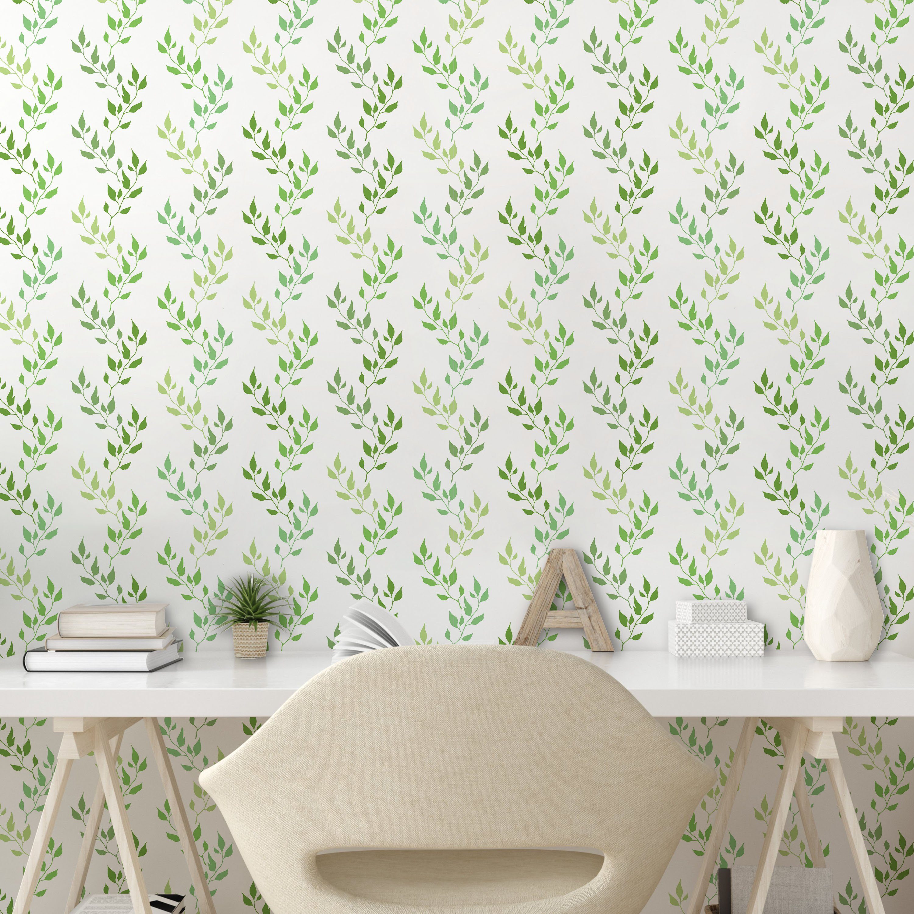 selbstklebendes Abakuhaus Olive Grün Küchenakzent, Wohnzimmer Leaves Vinyltapete Symmetrische