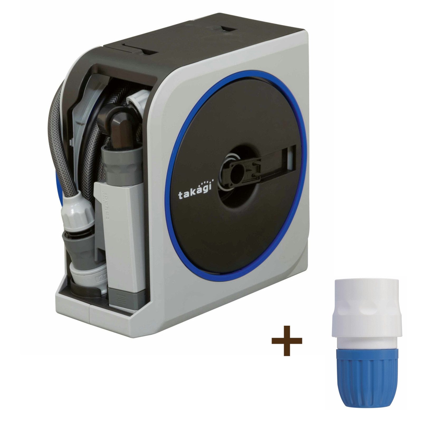 takagi Schlauchtrommel Schlauchtrommel Kompakte Mini-Box - 10 m inkl. Schlauchstück 13 mm, (Set inkl. Schlauchstück 13 mm), kompatibel mit allen gängigen Systemen