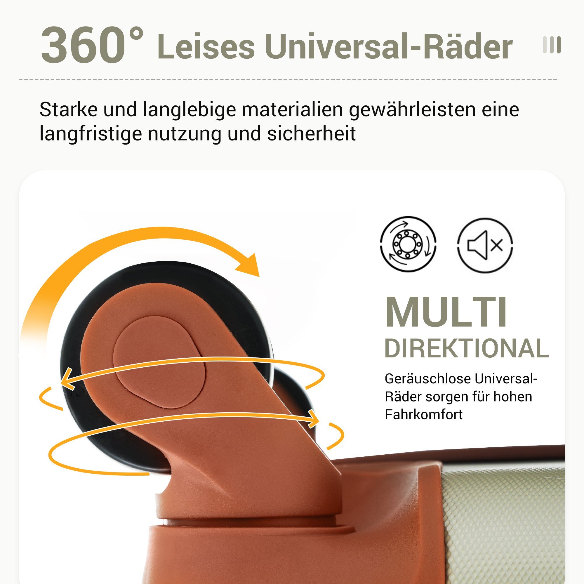 M/L/XL Trolleyset, 4 Goldgrün+Braun Rollen, Zahlenschloss, tlg), 360°-Lenkrollen und (3 mit Koffer Sweiko