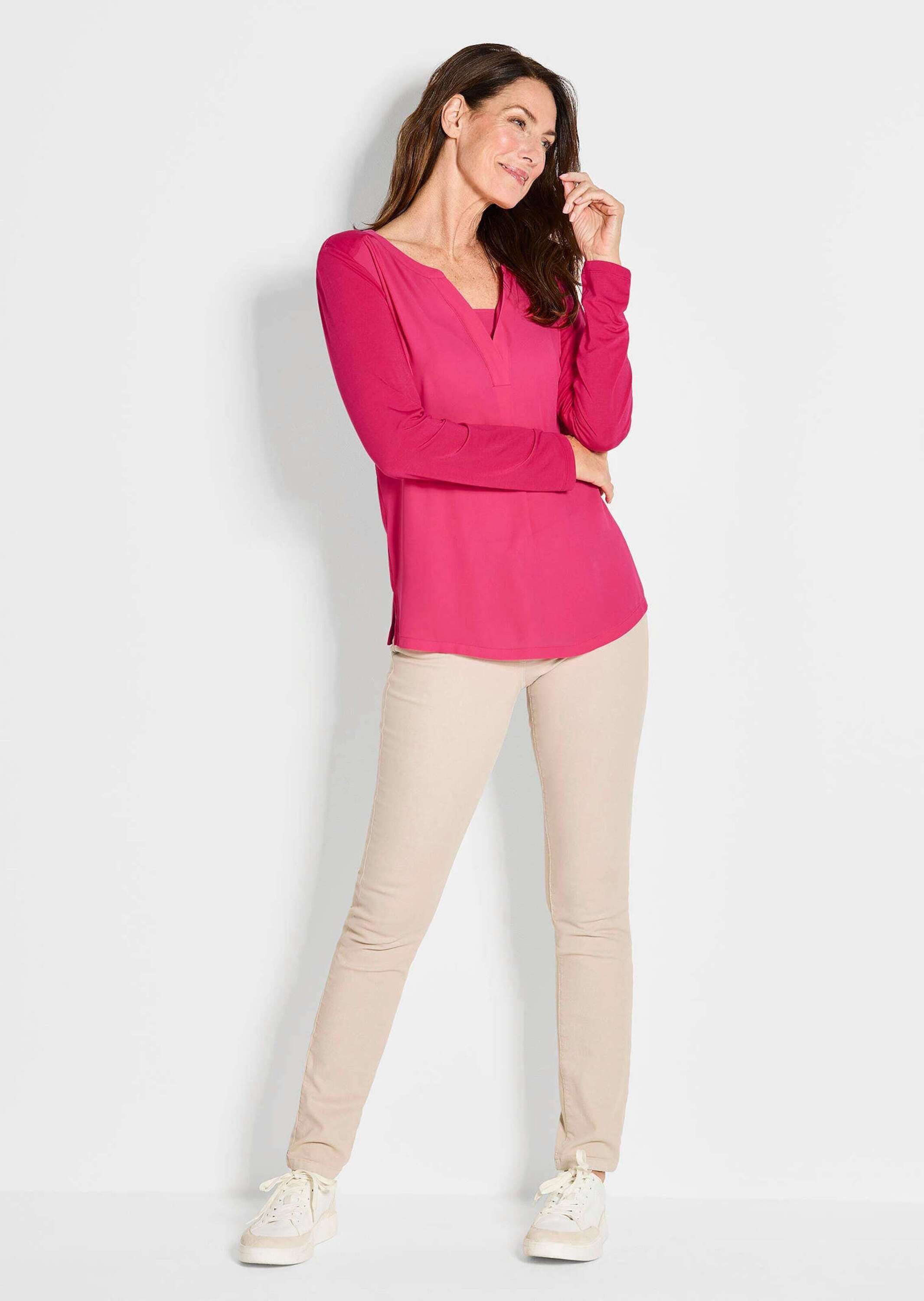 GOLDNER Shirtbluse Elegantes Chiffonshirt mit Jersey-Details Langarmshirt m günstig online kaufen