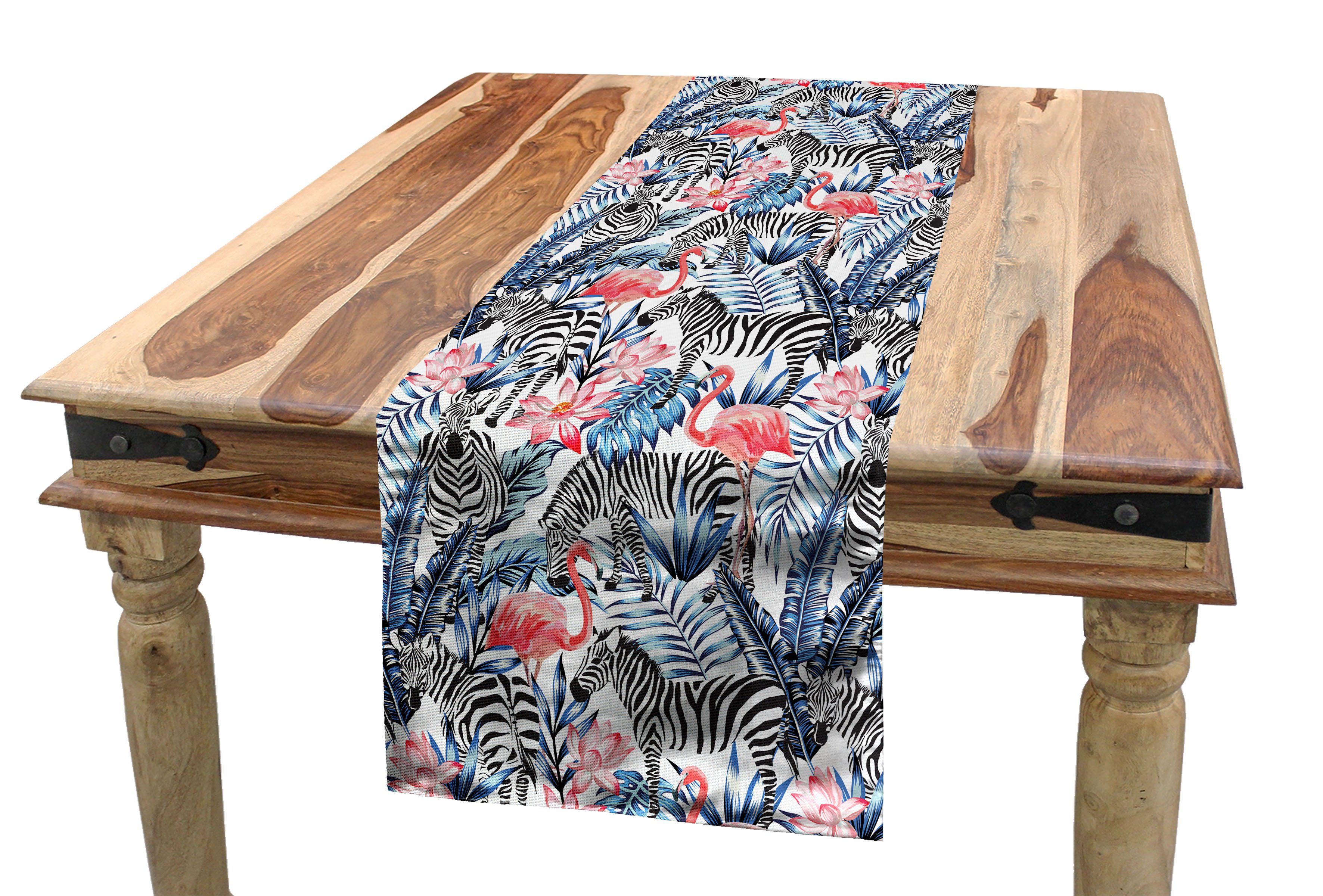 Abakuhaus Tischläufer Esszimmer Küche Rechteckiger Dekorativer Tischläufer, Aquarell Flamingo mit Zebra