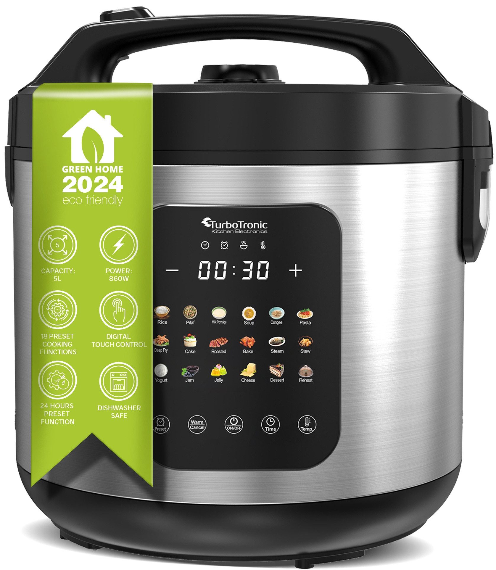 TurboTronic by Z-Line Multikocher CookMaster, 860 W, 5 l Schüssel, 18 Programme Schnellkochtopf Milchreis 5L Topf Teflonbeschichtung