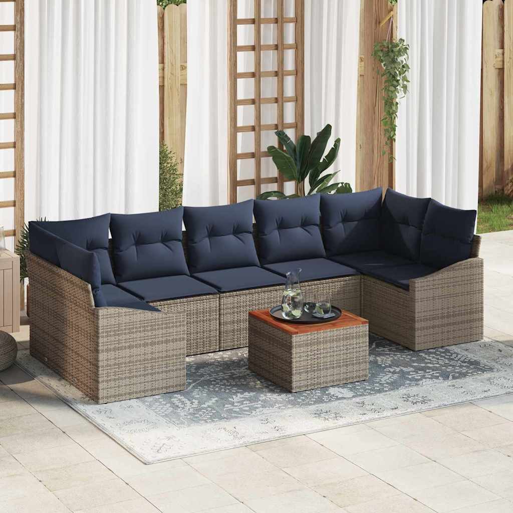 vidaXL Gartenlounge-Set Gartensofa-set 8 pcs Grau und Marineblau Poly-Rattan, (8-tlg)