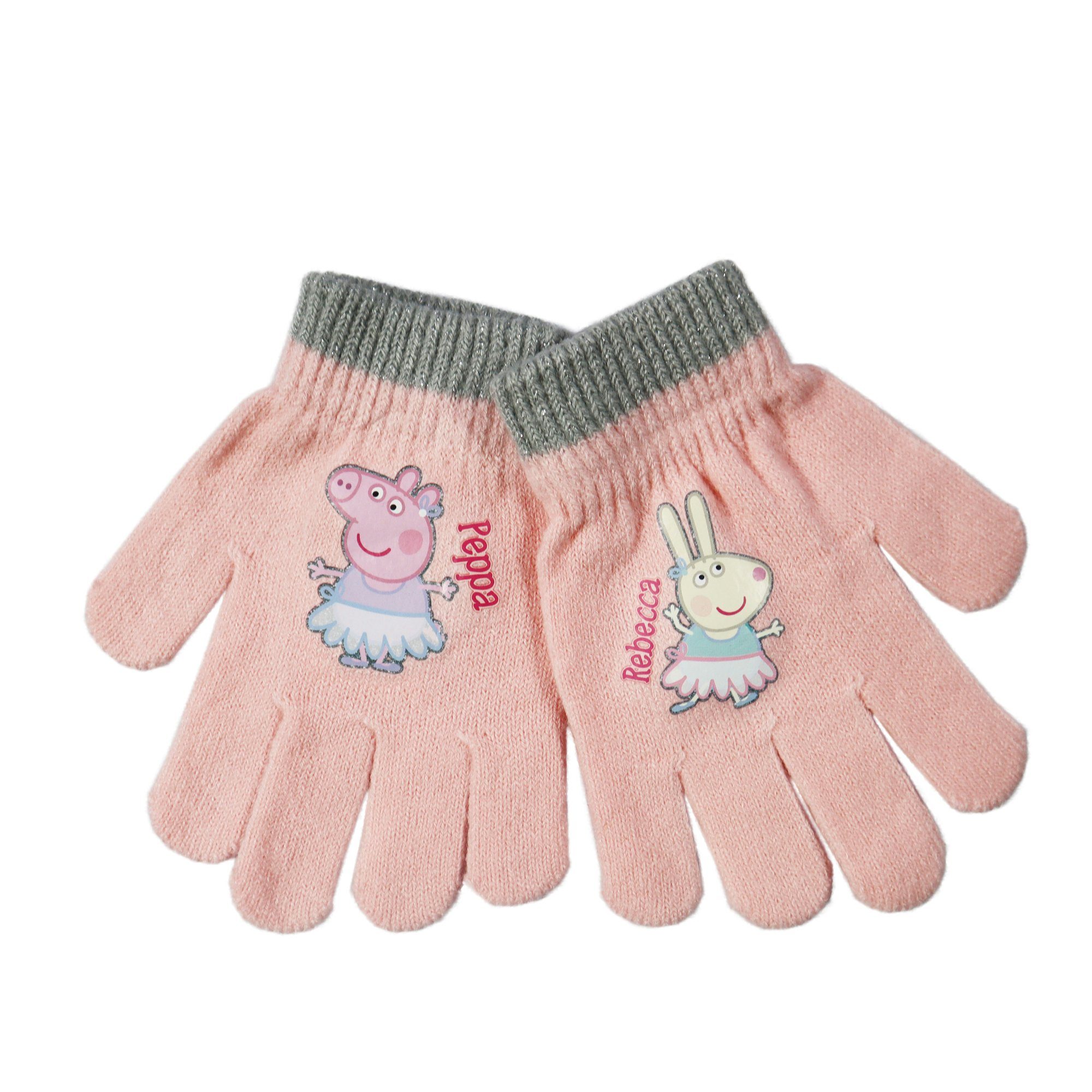 Peppa Pig Bommelmütze Peppa Wutz Kinder Wintermütze plus Handschuhe Gr. 52 bis 54