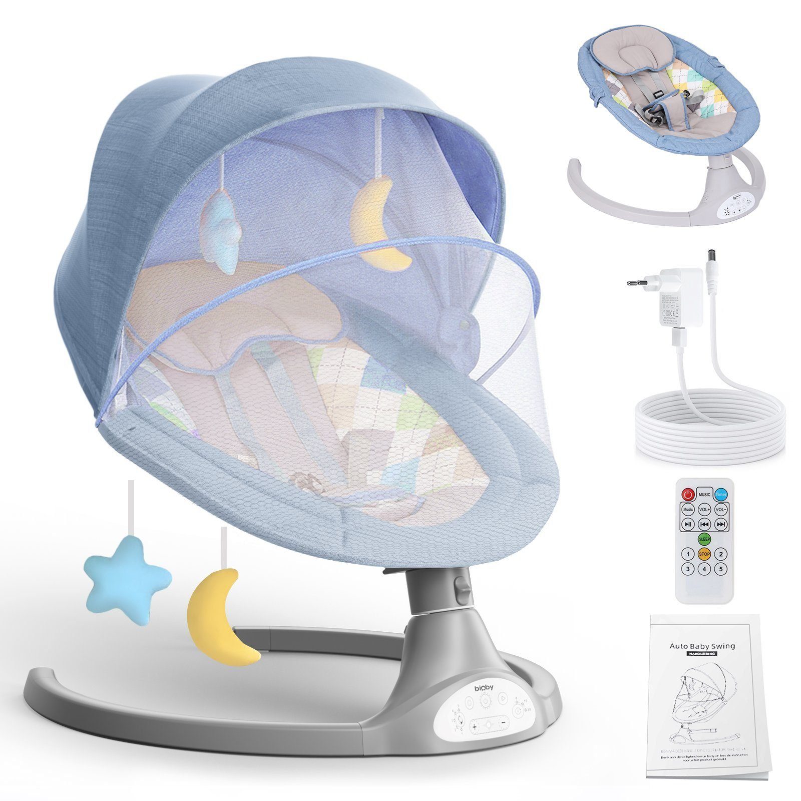 INSMA Babywippe elektrisch Babyschaukel bluetooth Musik 5 Gang 0-12 Monat max. 9kg mehr