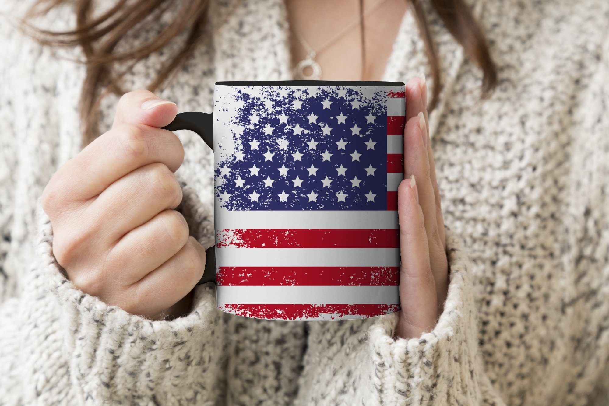 Teetasse, Flagge MuchoWow Keramik, Geschenk Zaubertasse, Amerika, - Tasse - Vintage Farbwechsel, Kaffeetassen,