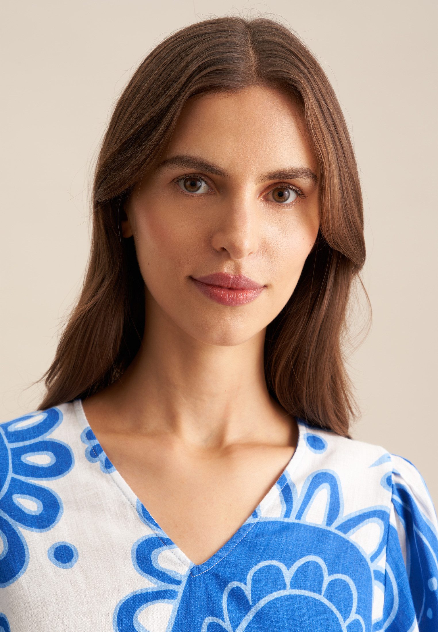 seidensticker Shirtbluse Schwarze Rose 3/4 V-Neck Paisley