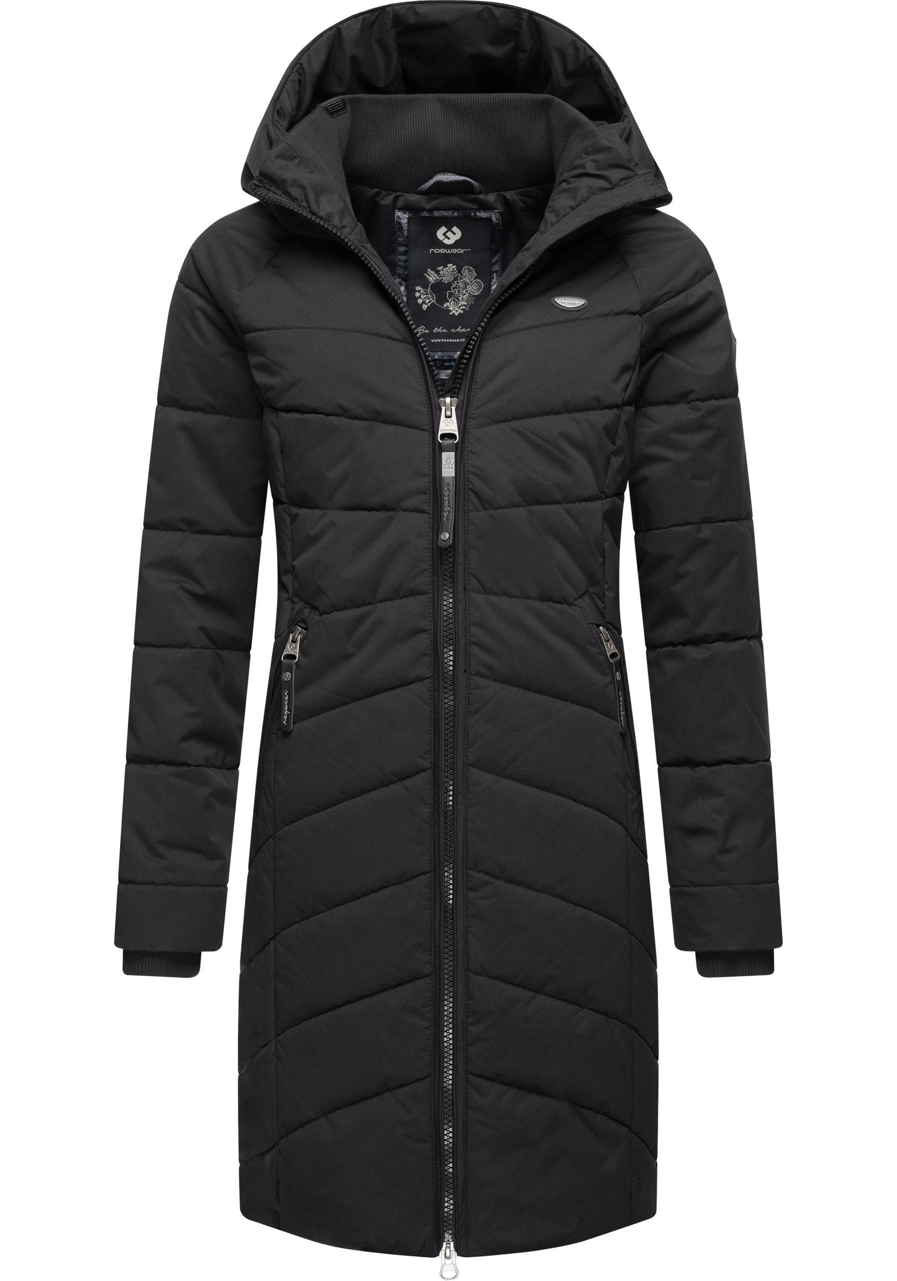 Ragwear Steppmantel Dizzie mit Kapuze black gesteppter Winterparka Coat gefütterter stylischer