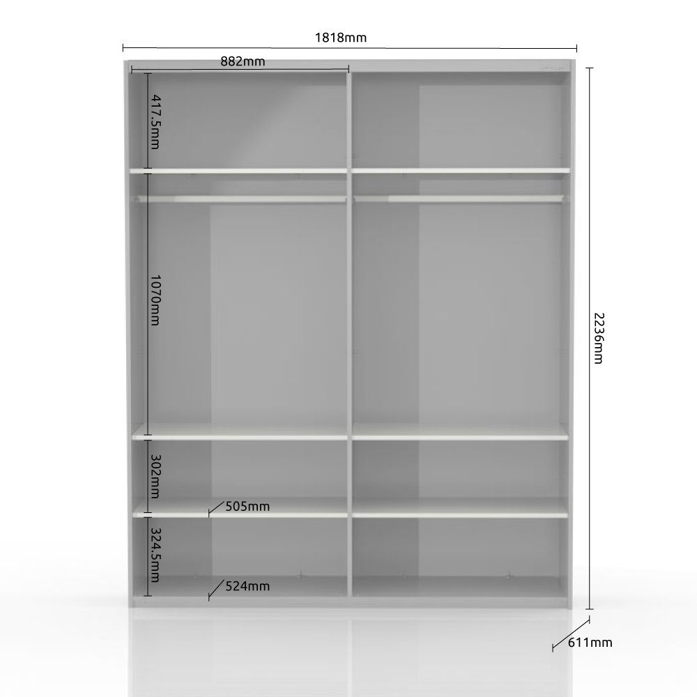 UV Places Schwebetürenschrank Avis hochglänzend, 3 lackiert, Breiten of Funktion, Soft-Close in Style