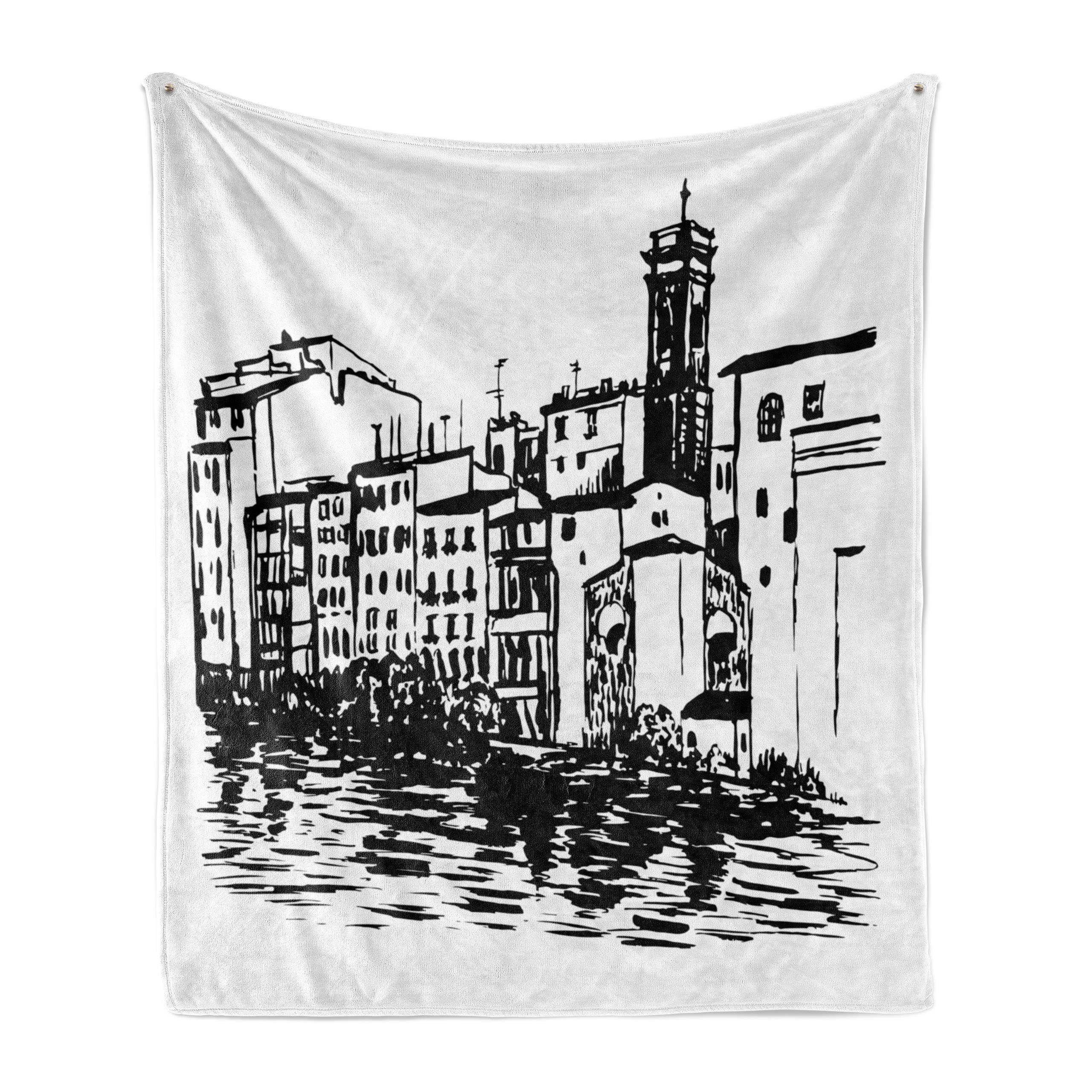 Wohndecke Gemütlicher Plüsch für den Innen- und Außenbereich, Abakuhaus, Skizzenhaft Venedig City Historical