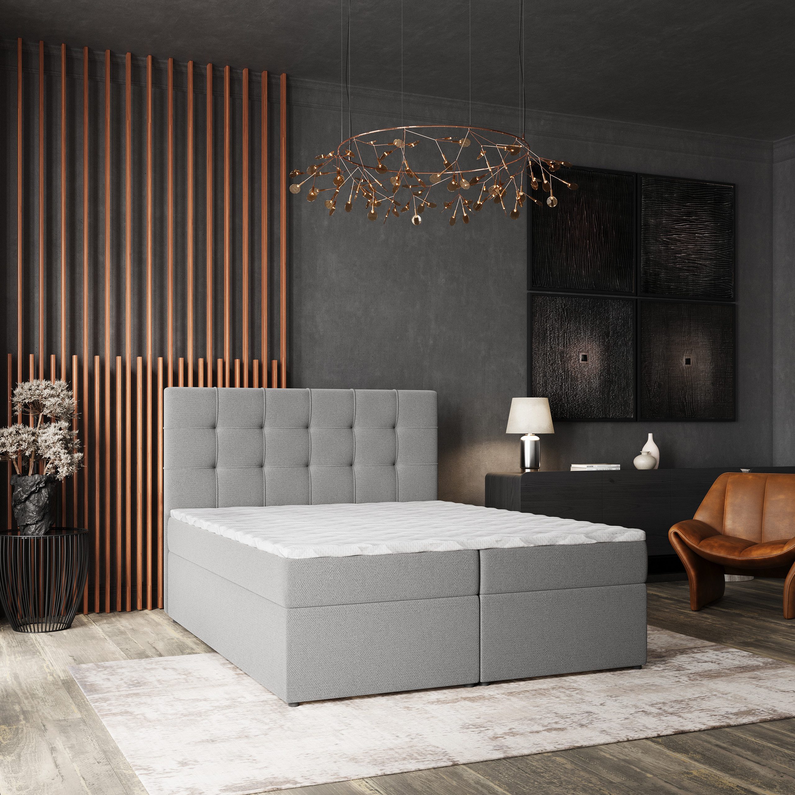 Masseno Boxbett PALMA 160x200 cm mit Bonell Matratze und Topper, Doppelbett, Polsterbett mit Kopfteil, Boxspringbett