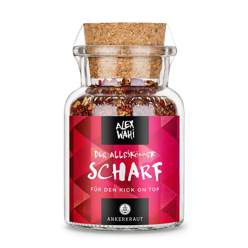 Ankerkraut Gewürz Alleskönner scharf by Alex Wahi, 90g im Korkenglas, Ankerkraut Mischung würzender Zutaten, scharf