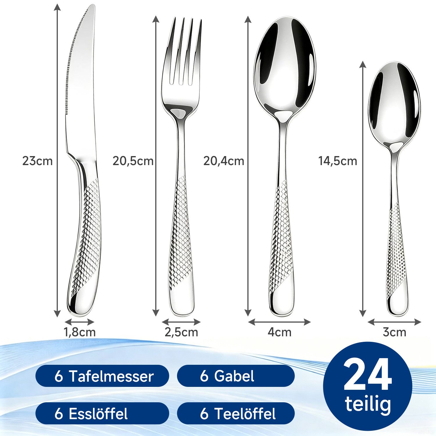 OSTWOLKE Besteck-Set Cutlery Set 24-teiliges Besteckset Set für 6 Personen mit Geschenkbox, 6 Personen