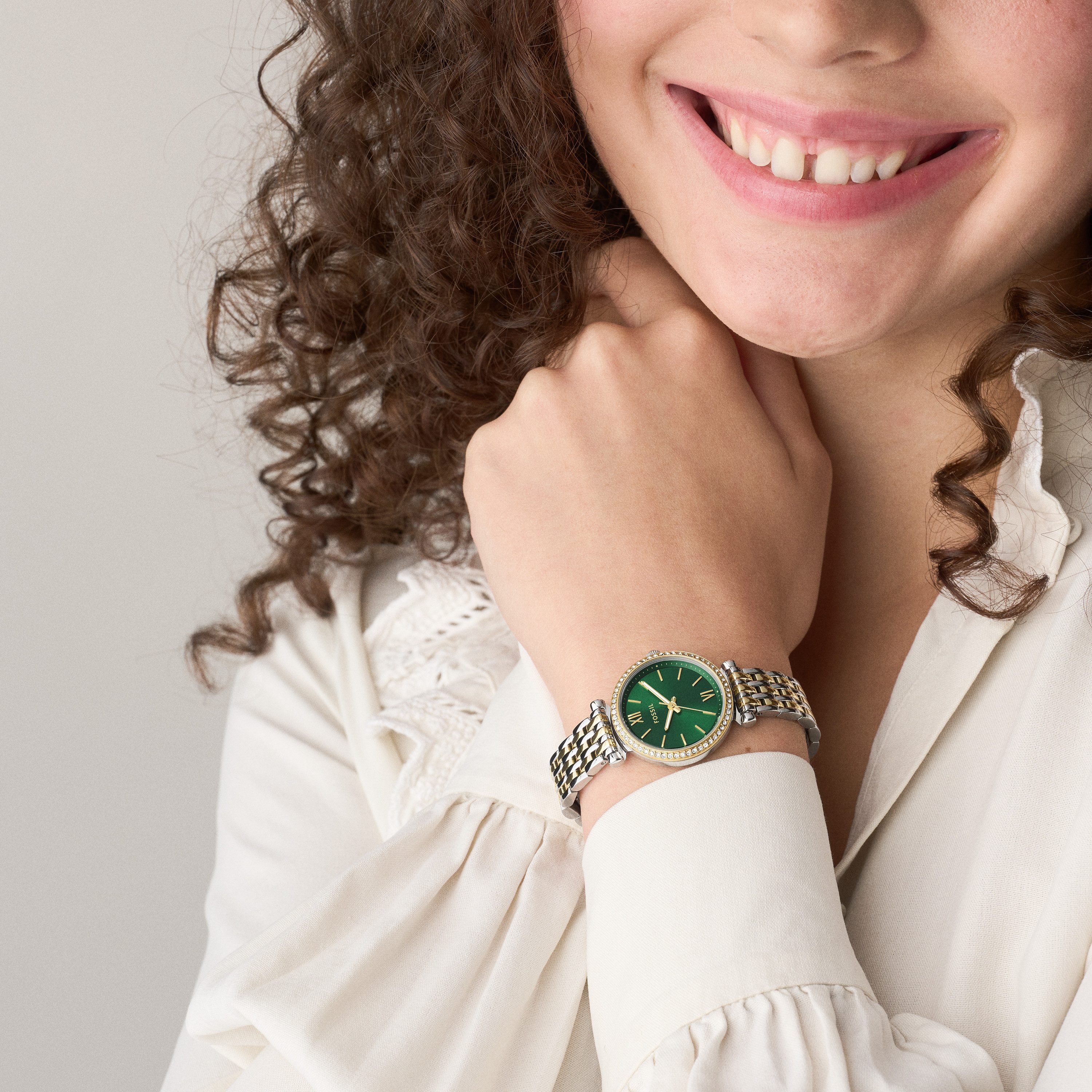 Fossil Quarzuhr CARLIE ES5439, Armbanduhr, Damenuhr, Edelstahlarmband, analog, Glassteine