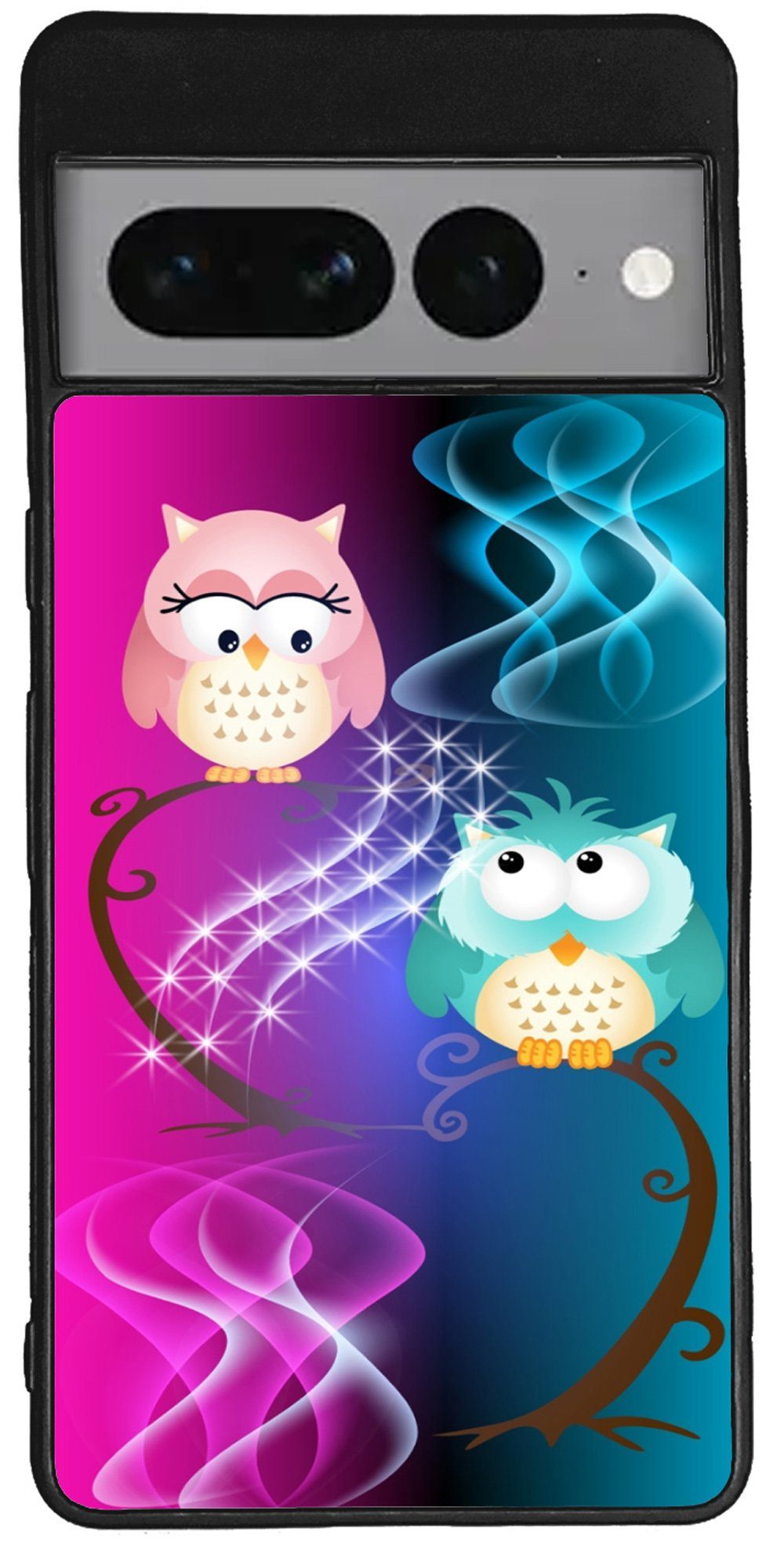 Traumhuelle Handyhülle TPU HÜLLE Silikon MOTIV 295 Case Cover Schutzhülle Backcover Etui 5G, Eulen Pink Blau Handy Bumper Smartphone Rückschale Schwarz 5G