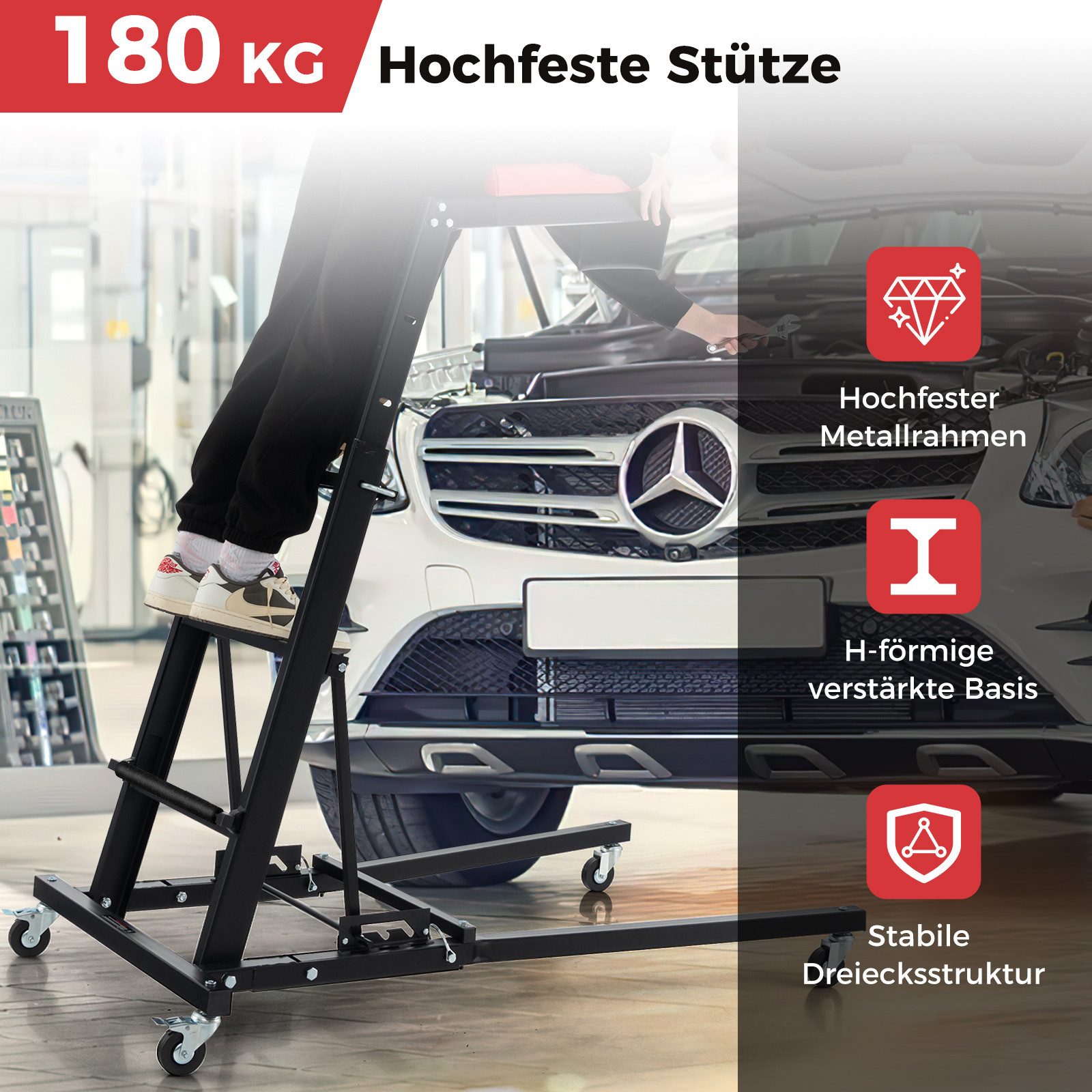 COSTWAY Montagehocker, 114,5-168cm höhenverstellbar mit 4 Stufenleiter Rollen