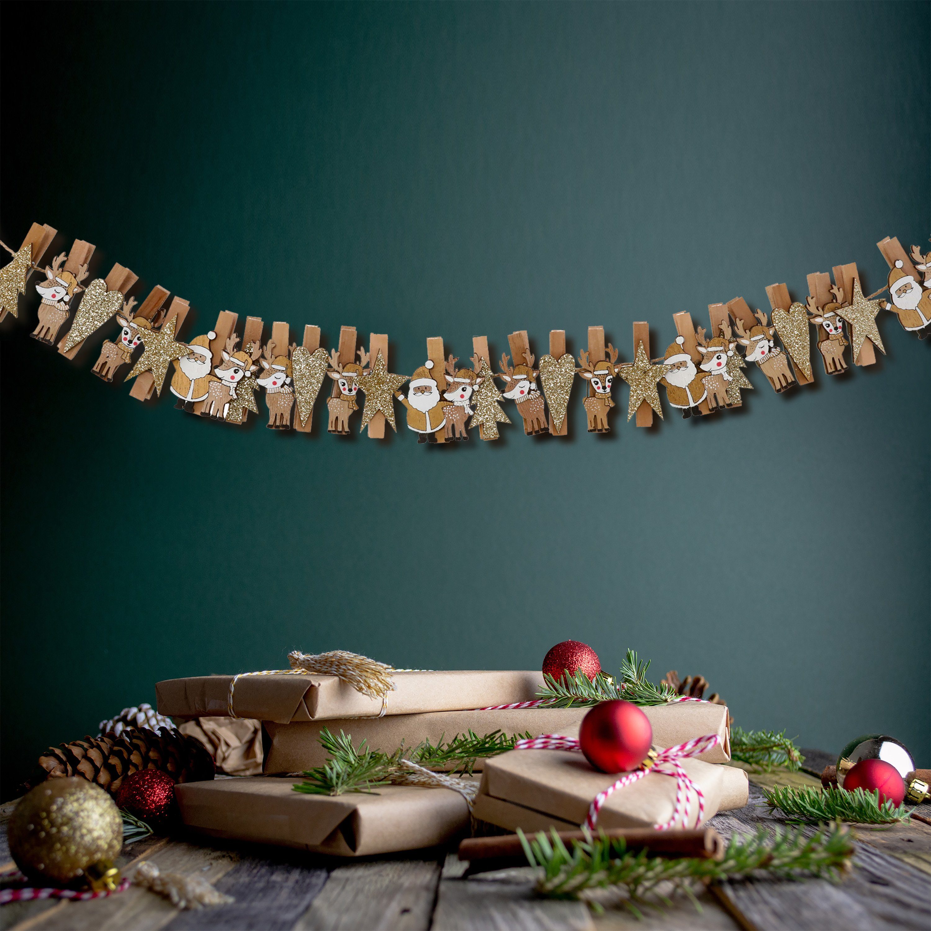 24 Klammern Adventskalender Länge DIY CEPEWA 110cm Holzfiguren Adventskalender mit