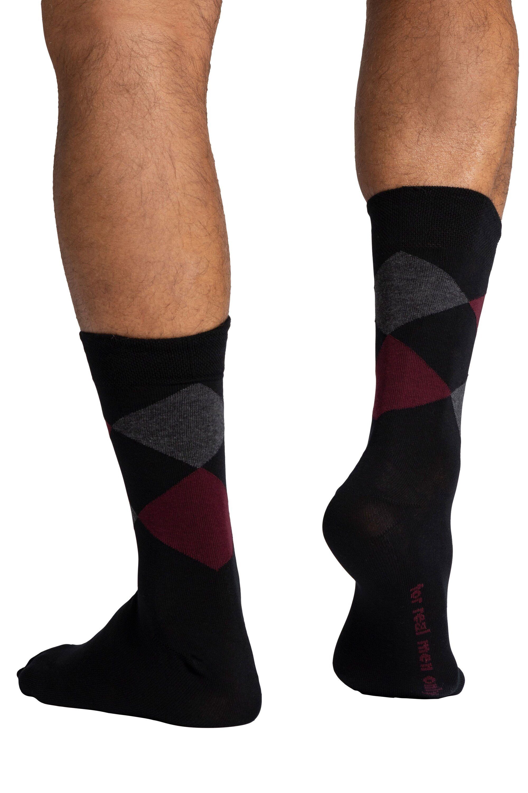 JP1880 Komfort-Bündchen (2-Paar) Socken 2er-Pack Rauten-Muster dunkel weinrot Basicsocken