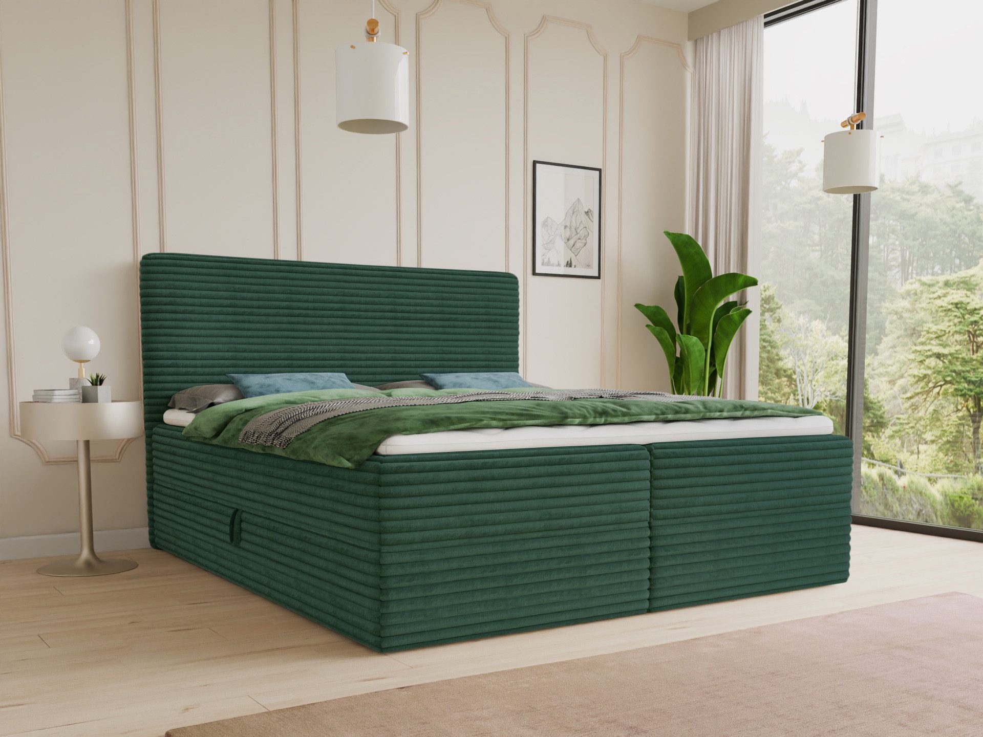 Sofnet Boxbett Mollo (mit zwei Bettkästen, Bonell-Matratze und Topper), Doppelbett, Polsterbett mit Kopfteil, Boxspringbett, Cordstoff