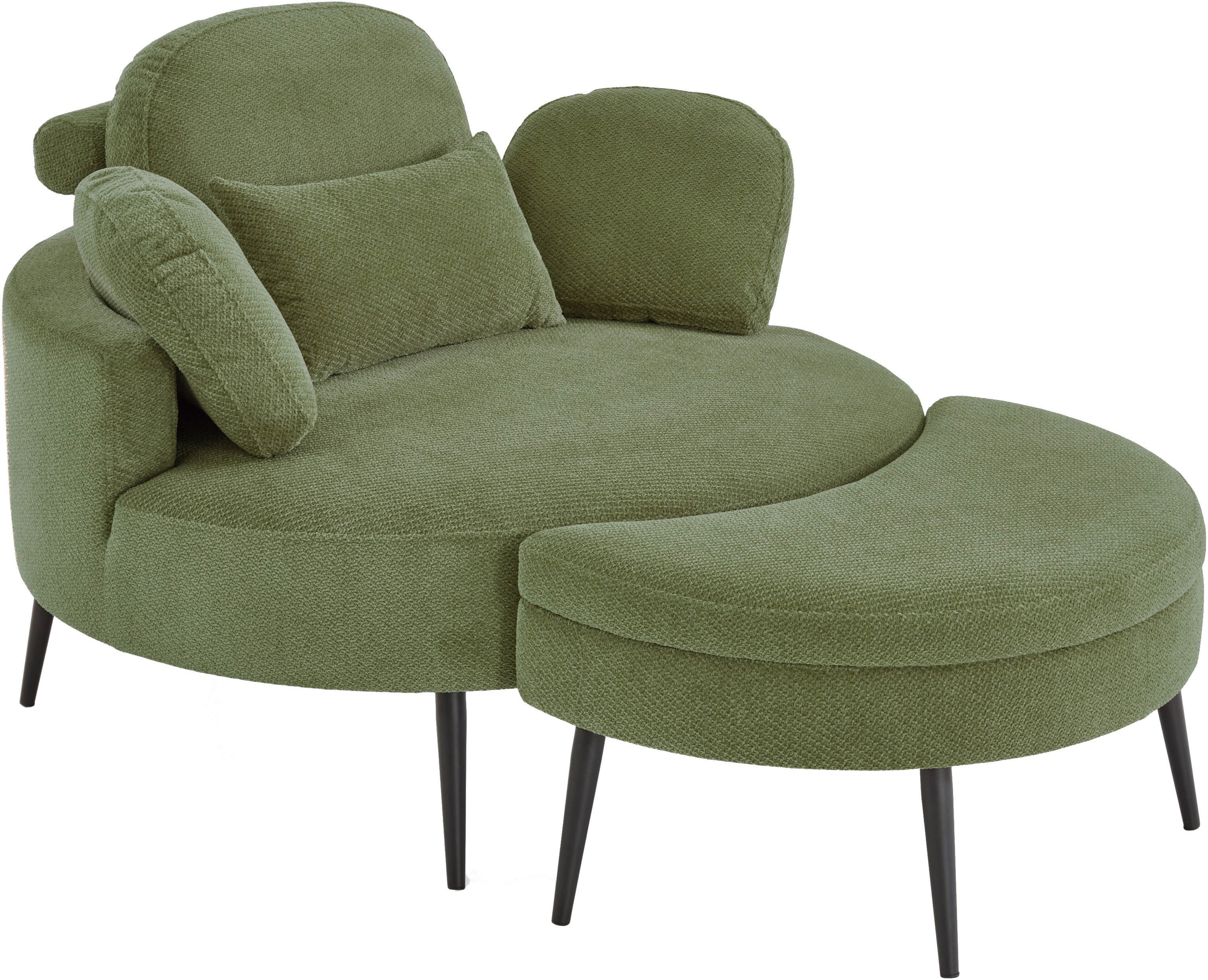 OTTO home Loveseat Riko Sessel, B: 110 cm, Sitzhöhe: 44 cm, XXL- Sessel, mit Stauraumhocker, Rückenstütze & 4 Zierkissen