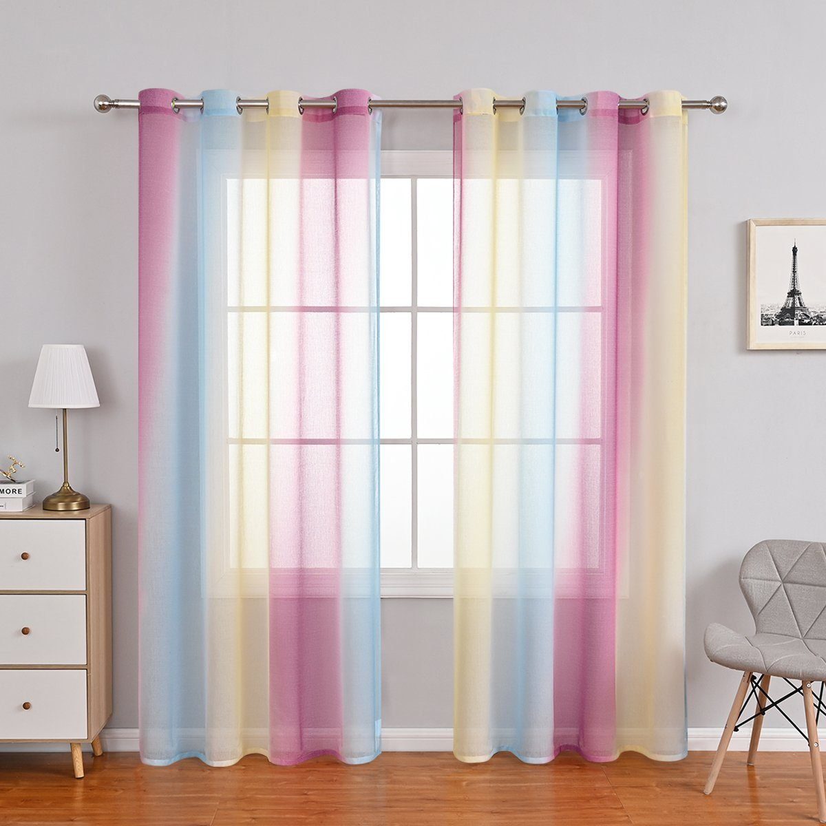 Gardine Vorhänge mit Ösen, BTTO, (2 St), halbtransparent, Vorhang Farbverlauf