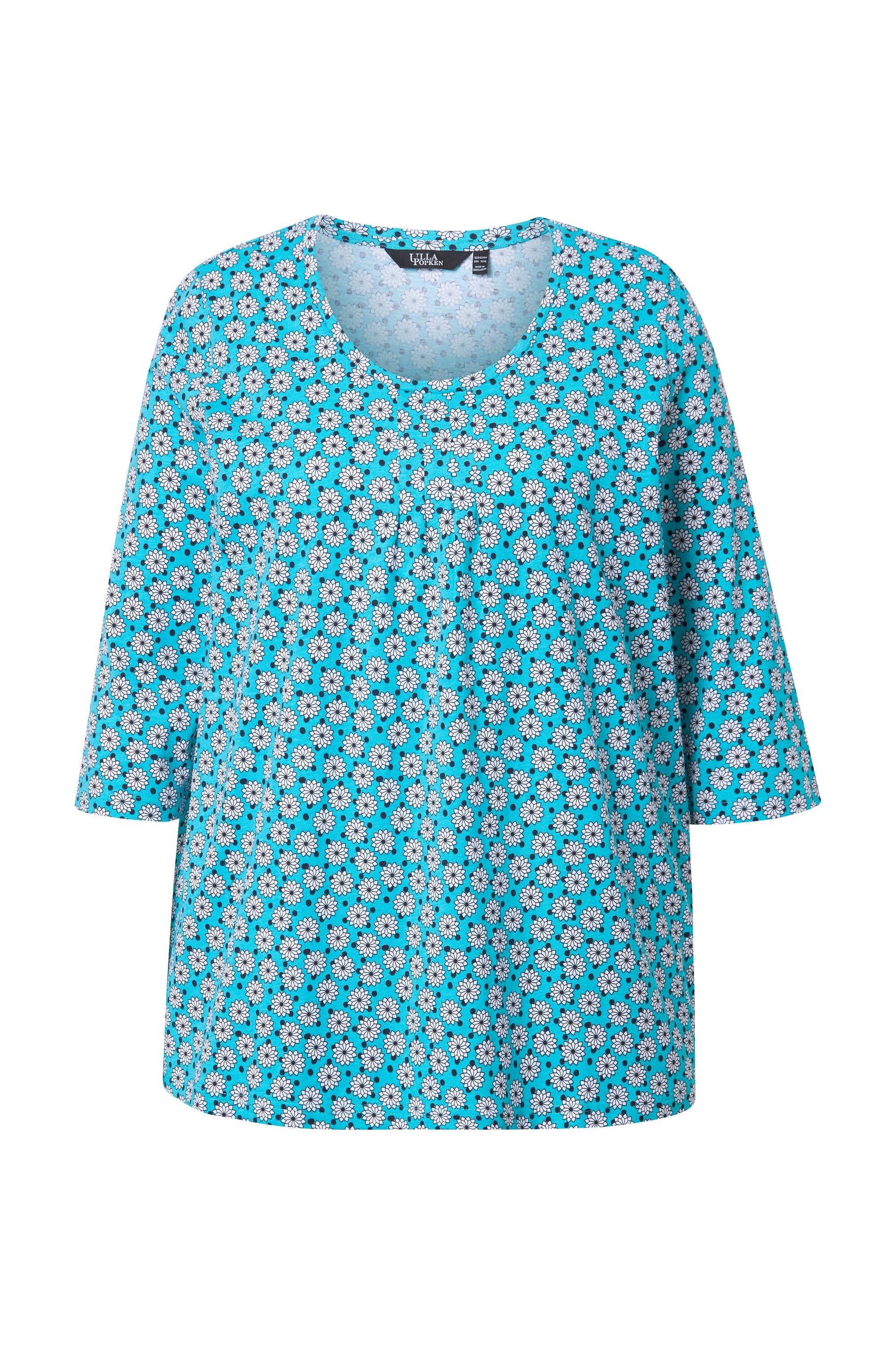 Ulla Popken T-Shirt T-Shirt Blüten A-Linie Zierfalten Rundhals 3/4-Arm günstig online kaufen