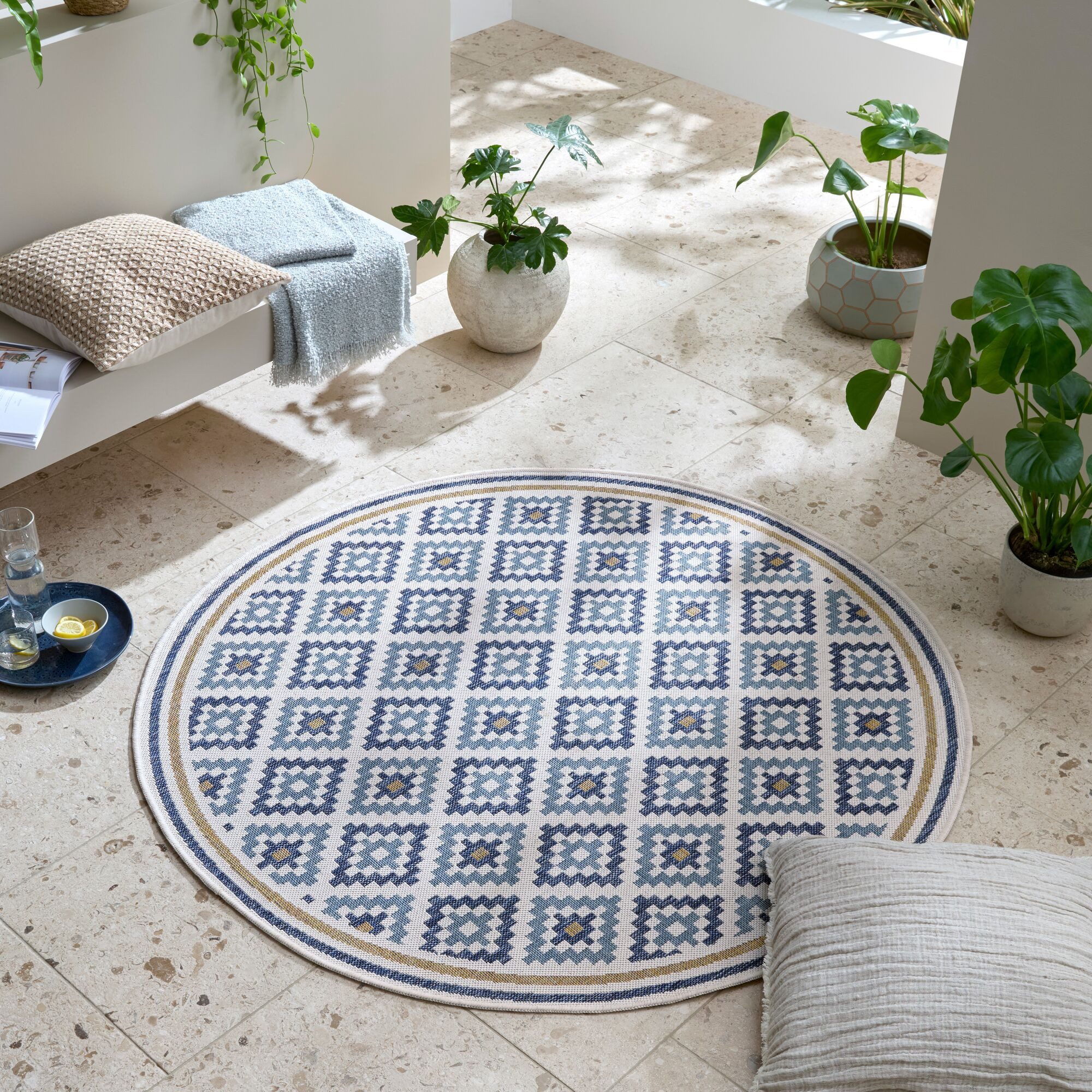 FLAIR RUGS Teppich ZiaTrellis, rund, Höhe: 4 mm, Zia Trellis Indoor Outdoor-Teppich