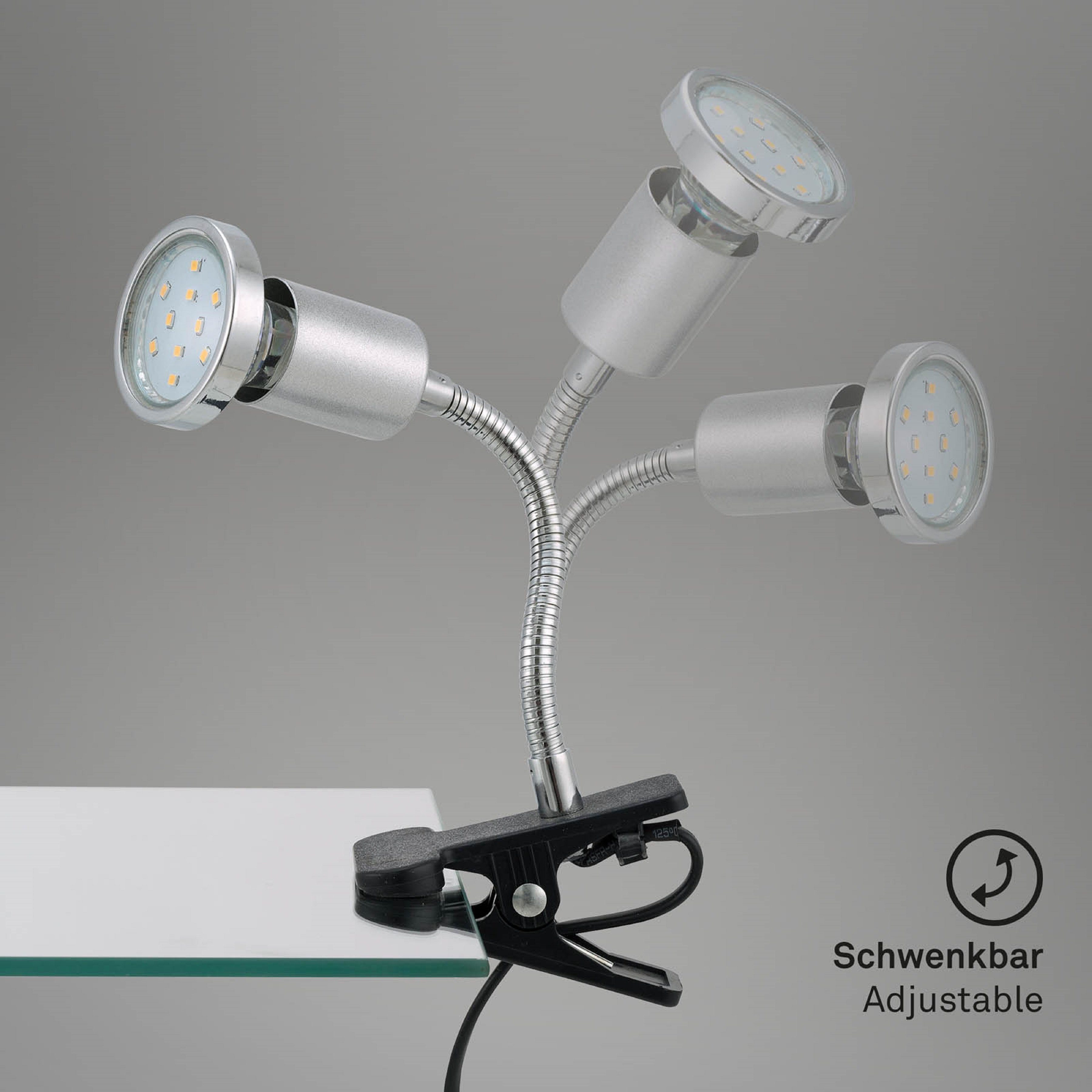 TRANGO LED Klemmleuchte, 2967 LED-Klemmleuchte, Tischlampe, Leseleuchte, Clip Lampe in Silber-Chrom-Optik Klemmspot, Nachtlicht, Schreibtischlampe inkl. 1x 3 Watt GU10, 3000K warmweiß LED-Leuchtmittel & Deko Chrom-Ring