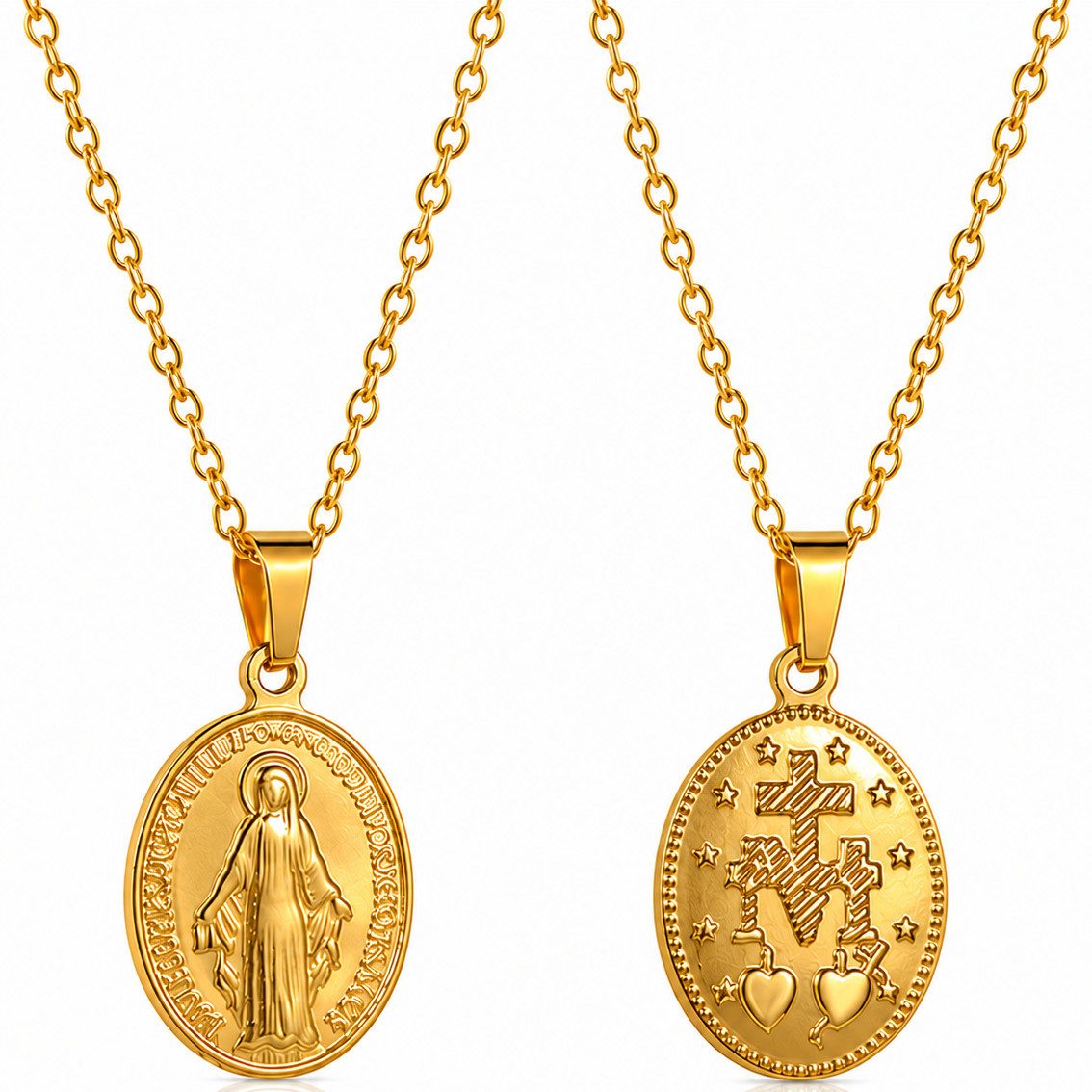 Ware aus aller Welt Kette mit Anhänger Vergoldete Medaillen Halskette Maria & Kreuz aus Edelstahl