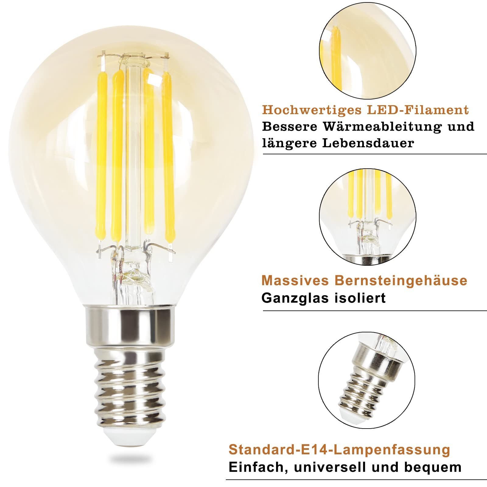 Nettlife LED-Leuchtmittel E14 6ER Vintage 4W Edison Glühlampe Retro Birne G45 2700K, E14, 6 St., Warmweiss, Hauses Restaurants Wohnzimmers Cafés