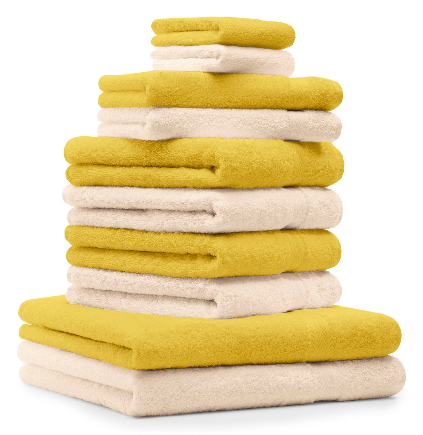 Betz Handtuch Set 10-TLG. Handtuch-Set Classic 100% Baumwolle Farbe gelb & beige, 100% Baumwolle