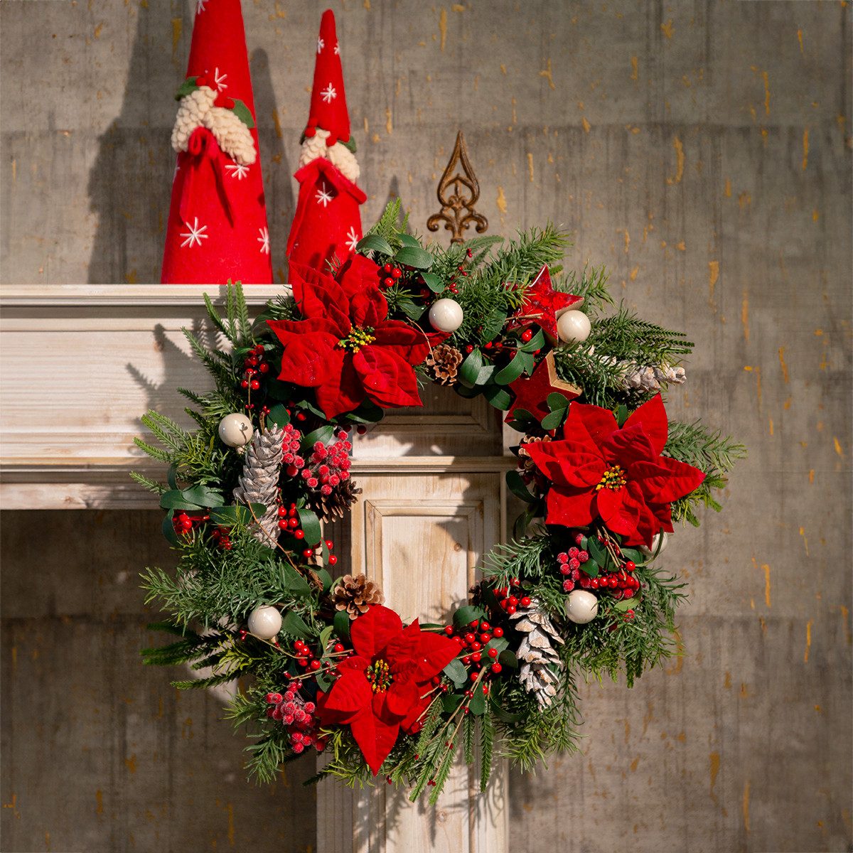 Winterliche Kunstpflanze Künstlicher Weihnachtsstern Rot 6er Bund Seidenblumen Deko