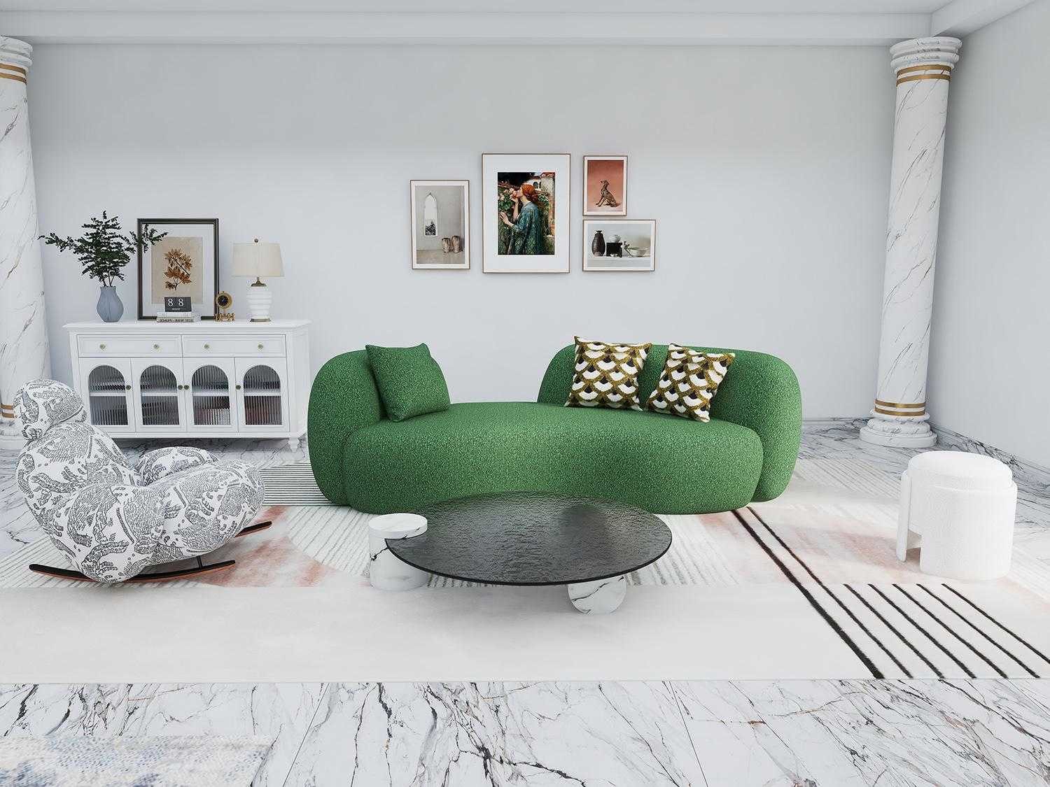 JVmoebel Polstergarnitur Grün-weißes Sofa-Set mit Polstersofas, Fußhocker und Couchtisch, (Set, 4-tlg), Made in Europa