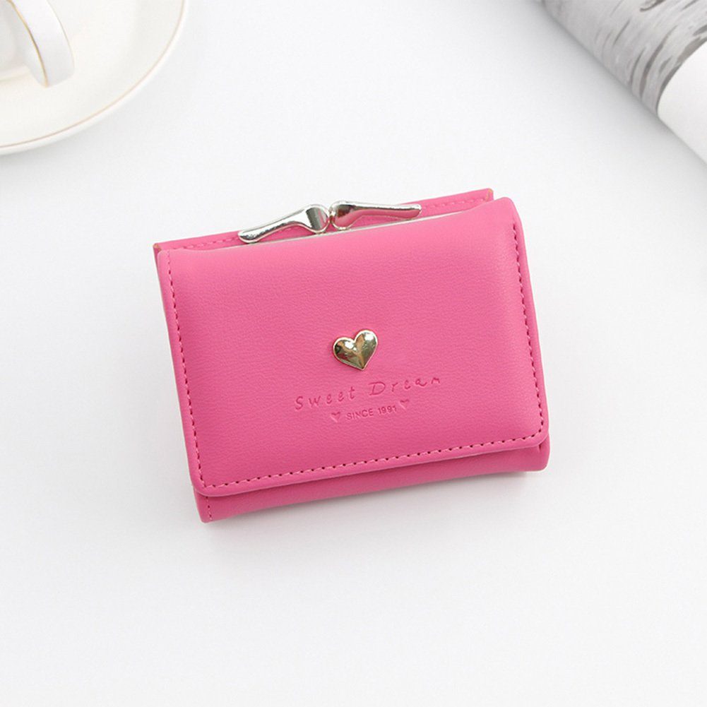 Blusmart Geldbörse Dreifach Brieftasche, Für Geldbörse Kurze t411 Faltbare Herzform pink Portemonnaie Mädchen