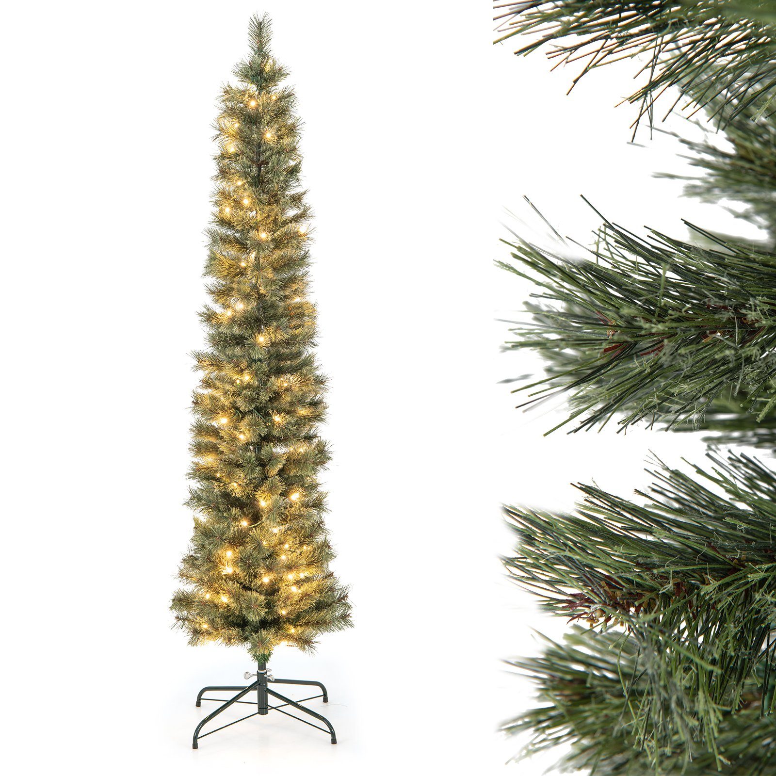 COSTWAY Künstlicher Weihnachtsbaum, 180cm Bleistift Tannenbaum mit 105 LEDs