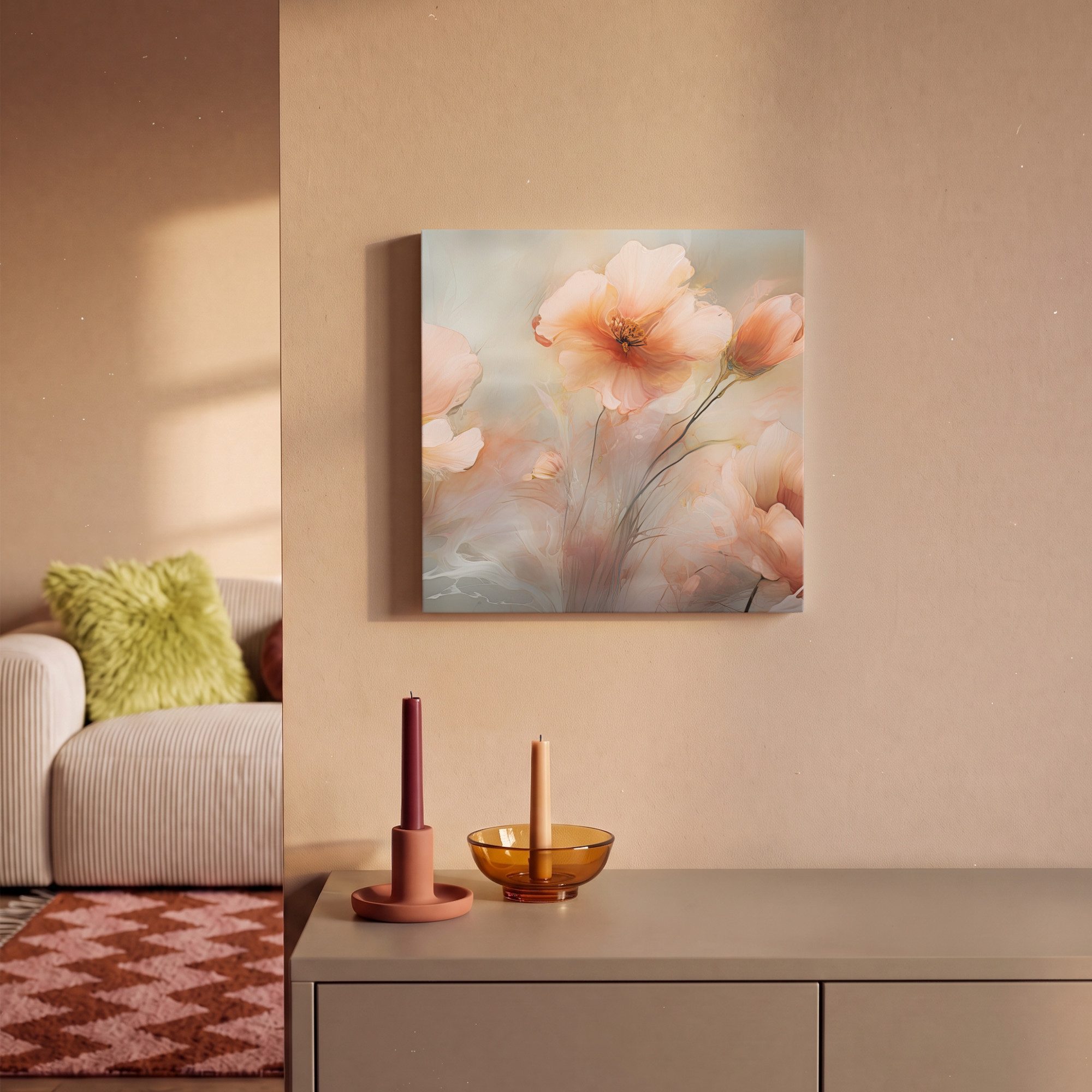 OneMillionCanvasses® Leinwandbild Blumen - Pastell - Kunst - Mohnblumen - Aquarell, Fotodruck (1 St), Wandbild, Deko Schlafzimmer Wohnzimmer Flur 20x20 cm – Bild 2 von 5
