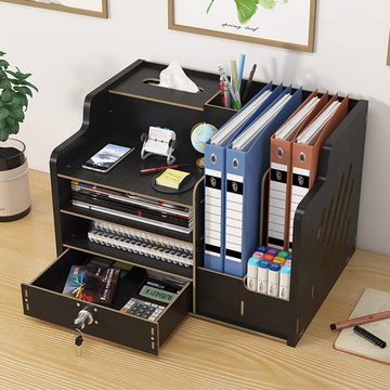 zggzerg Regal-Schreibtisch Große Schreibtisch Organizer aus Holz mit Schublade DIY Aktenregal