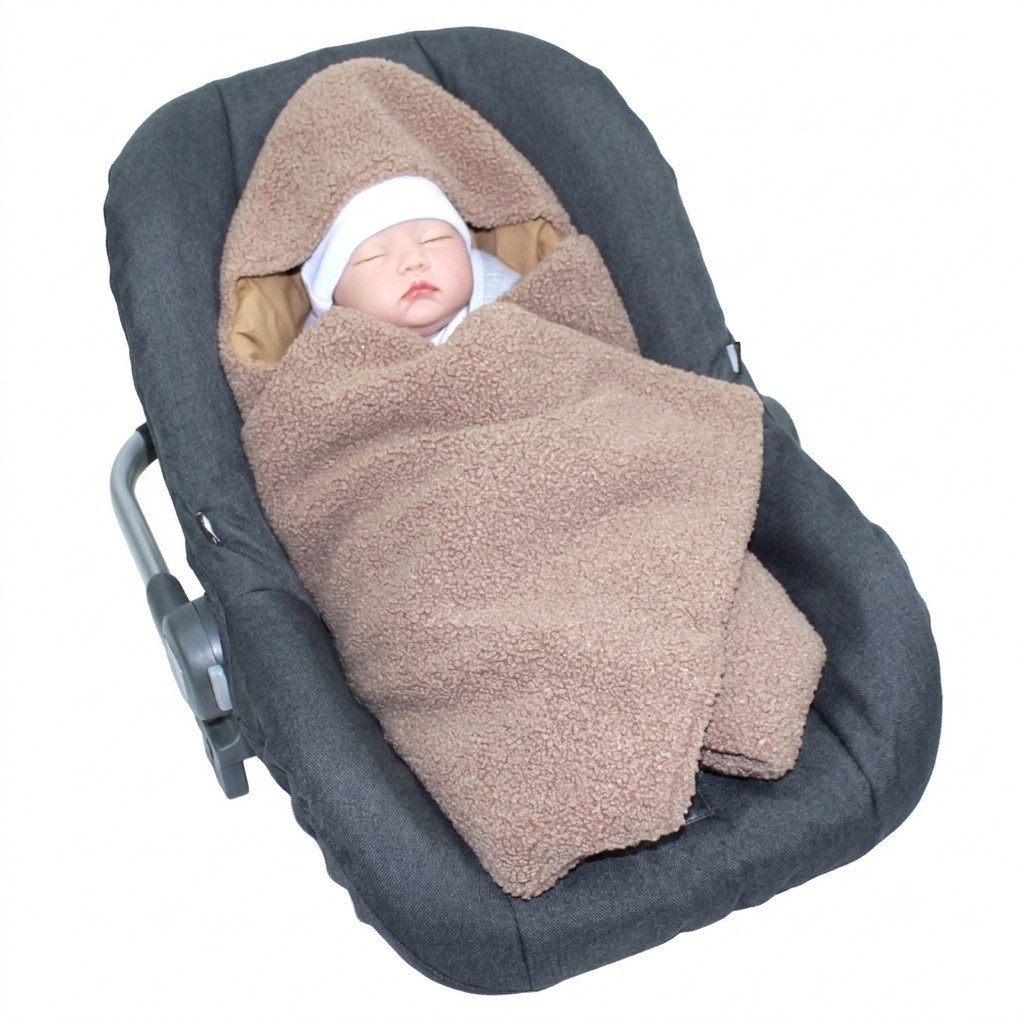 Einschlagdecke Bouclé mit Kapuze für Babyschale weiche Babydecke für Baby Schale, Primawela – Bild 4 von 5