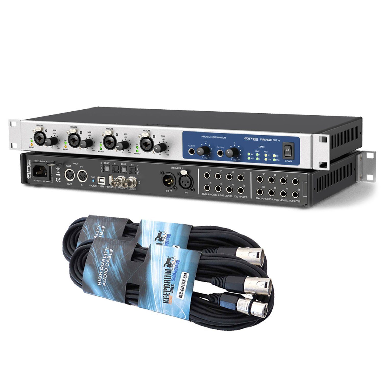 RME Audio Fireface 802 FS Audio Interface mit XLR Kabel Digitales Aufnahmegerät