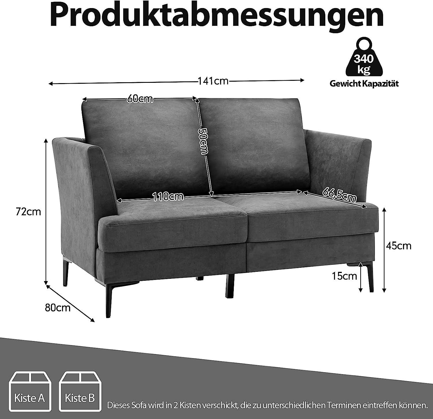 KOMFOTTEU Big-Sofa grau Doppelsofa, 141x80x72cm