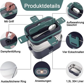 Bedee Elektrische Lunchbox 3 in 1 für Zuhause und Auto + Tasche + Edelstahl Gabel Löffel, (1-tlg), 1,8 L, schnelles Erhitzen von Speisen