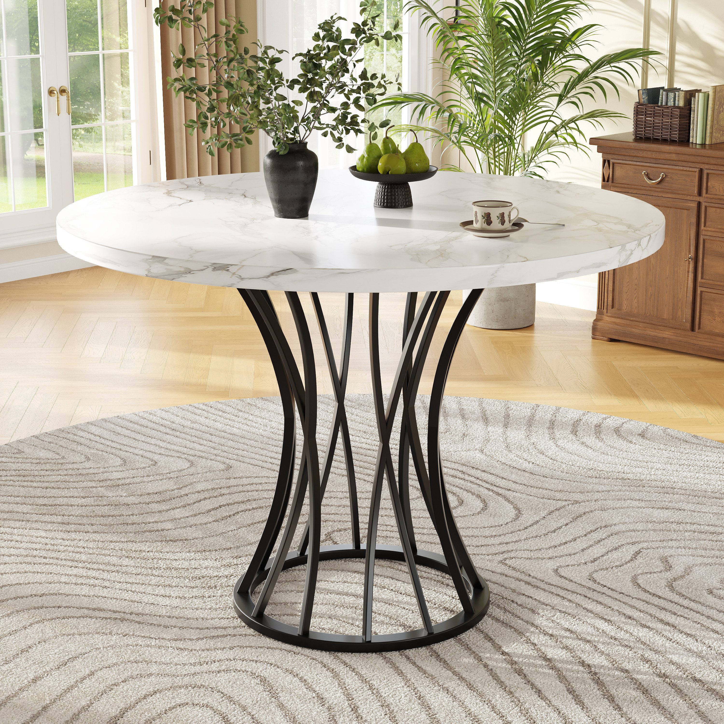 KLAM HOME Esstisch Runder Esstisch (80 x 80 x 76 cm), küchentisch, stabiler metallrahmen (moderne marmor