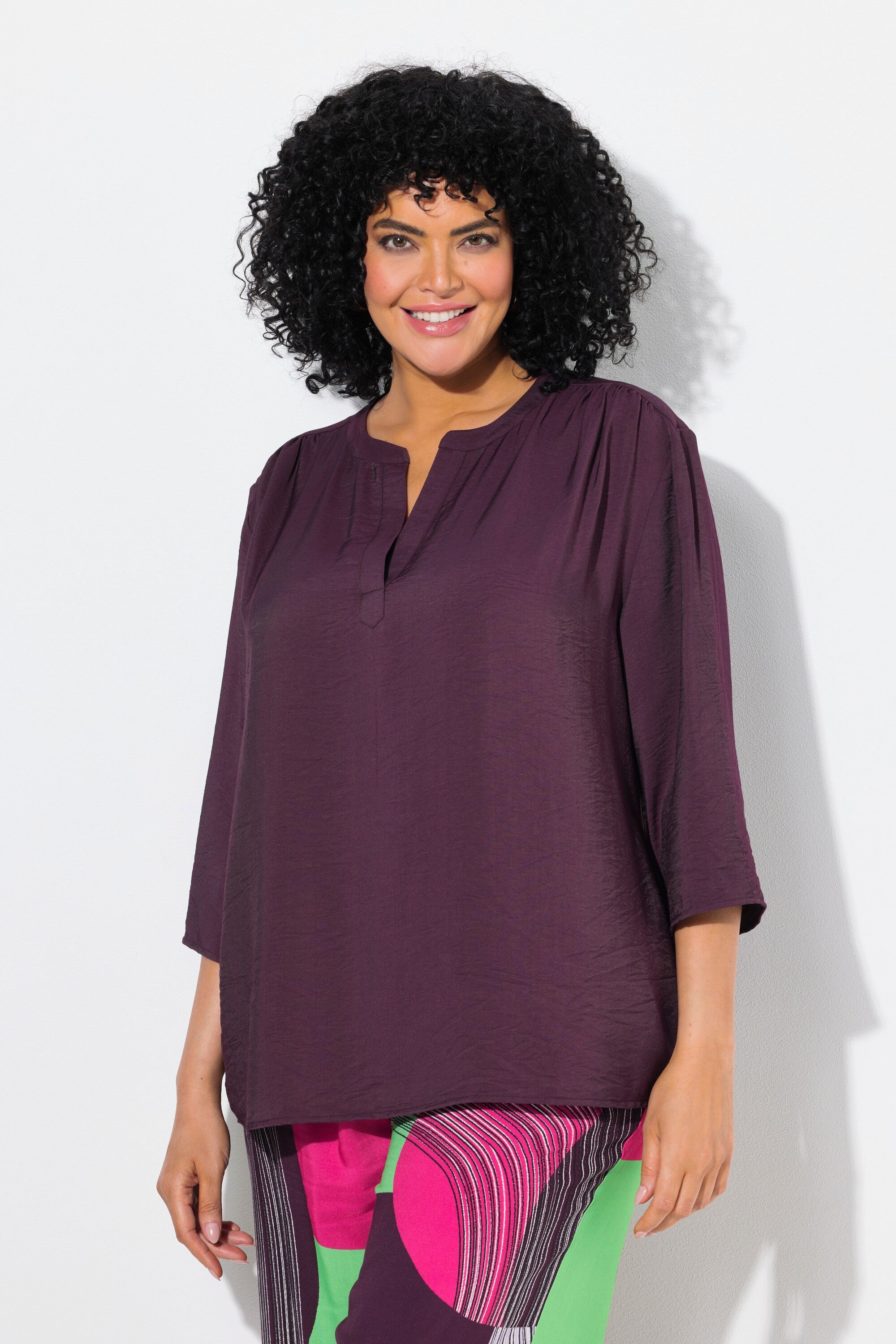 Ulla Popken Druckbluse Bluse Oversized Tunika-Ausschnitt 3/4-Arm günstig online kaufen