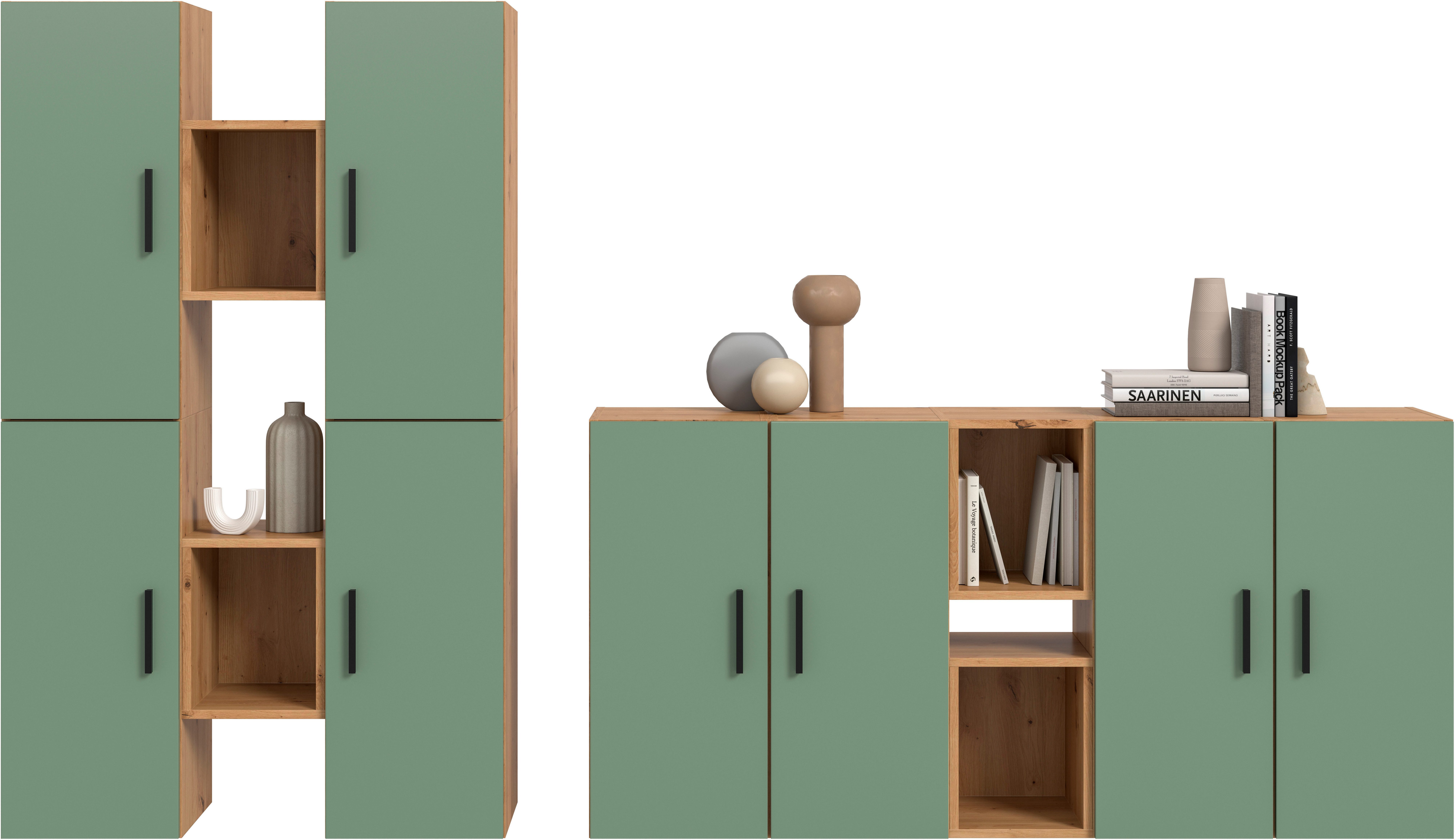 Home affaire Schrank-Set ENESTE, 12-teilig, in verschiedenen Farben, individuell kombinierbar, (4-St., verschiedenste Kombinationmöglichkeiten, stehend oder hängend), Stauraumelement, Kombination, Wohnkombination, Schrankwand, Lowboard