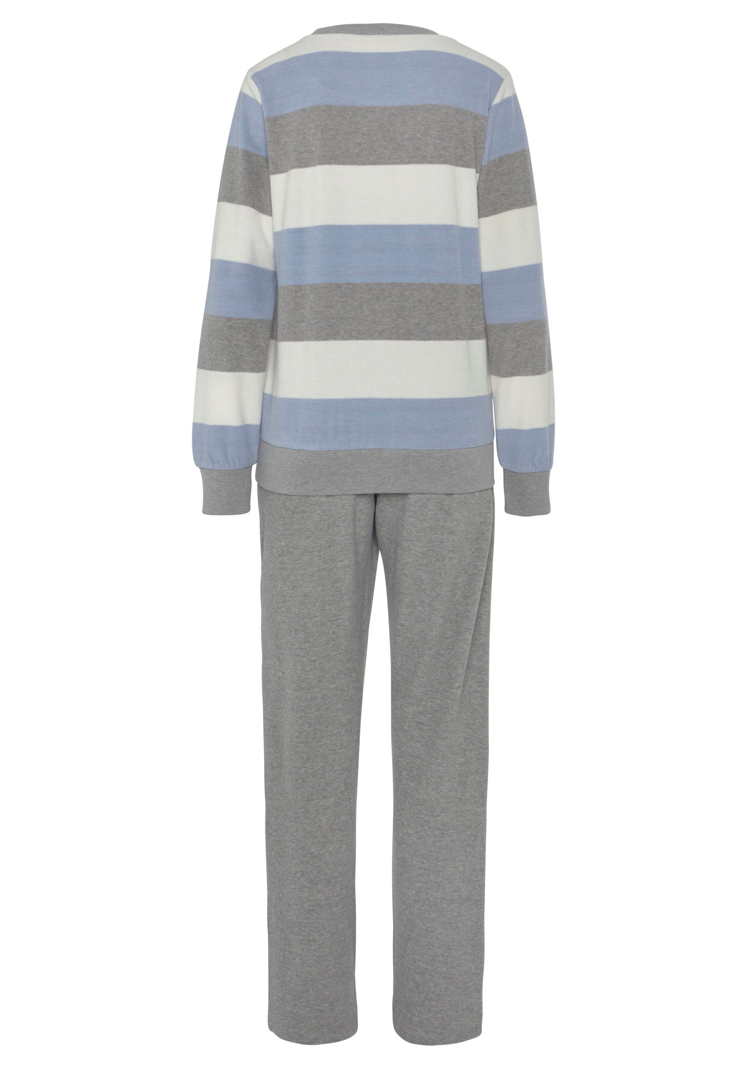 Vivance Dreams Pyjama (2 tlg) weichem Frottée aus grau-blau Streifen Colorblock mit und