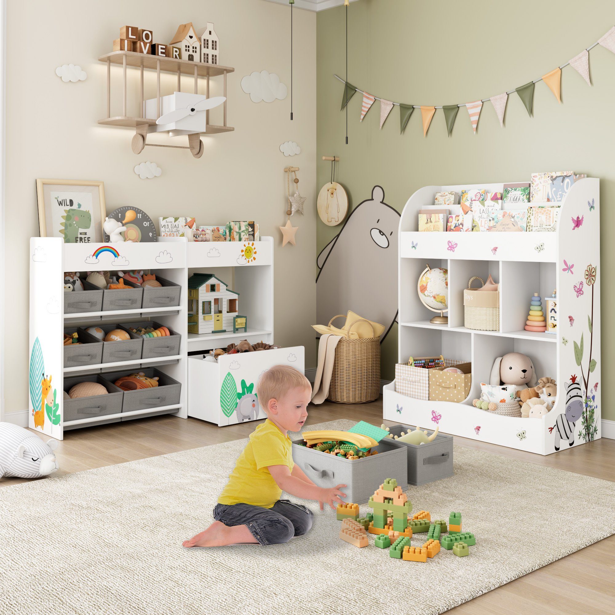 HOMECHO Toy Chest, Children's Shelf with 10 Fabric Storage Boxes