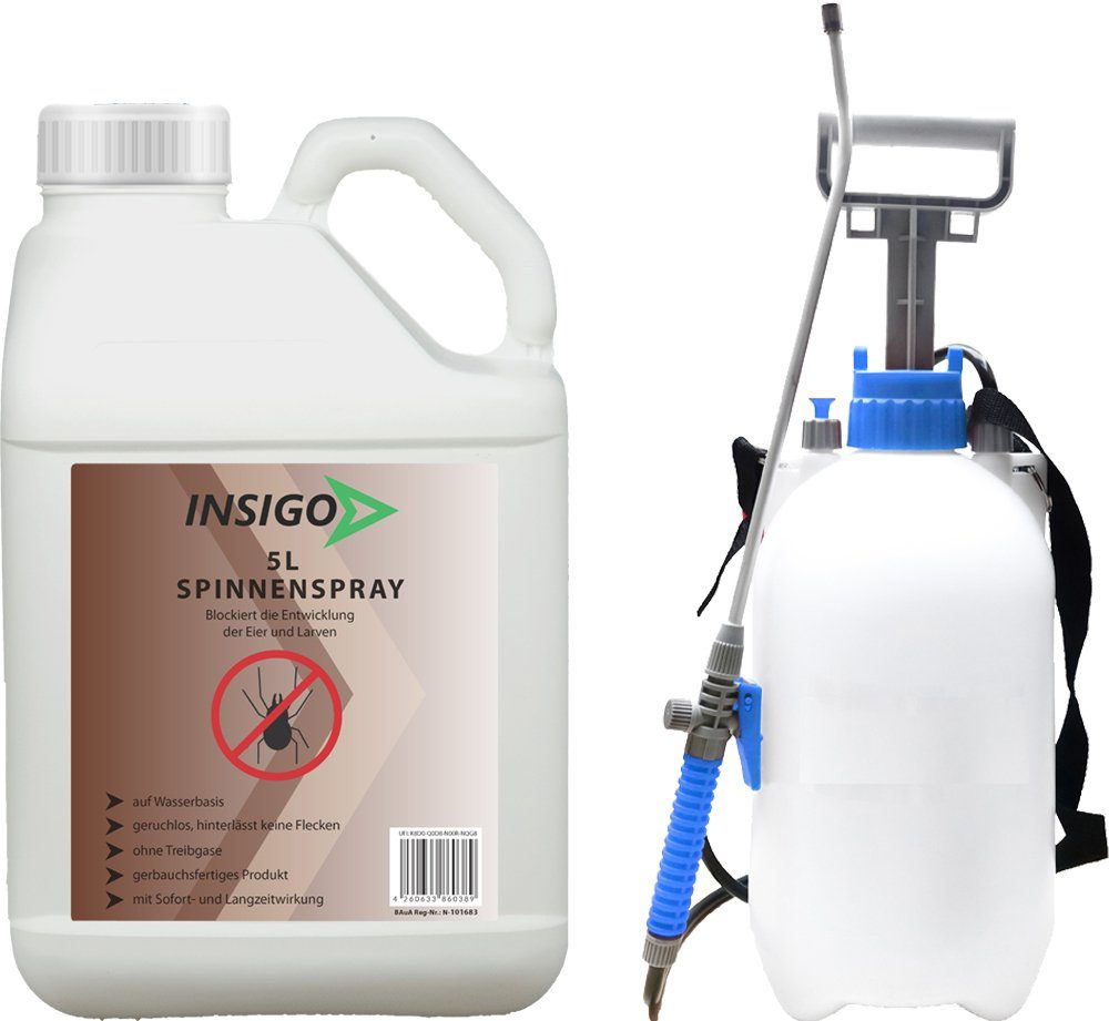 INSIGO Insektenspray Spinnen-Spray Hochwirksam gegen Spinnen, 5 l, auf Wasserbasis, geruchsarm, brennt / ätzt nicht, mit Langzeitwirkung