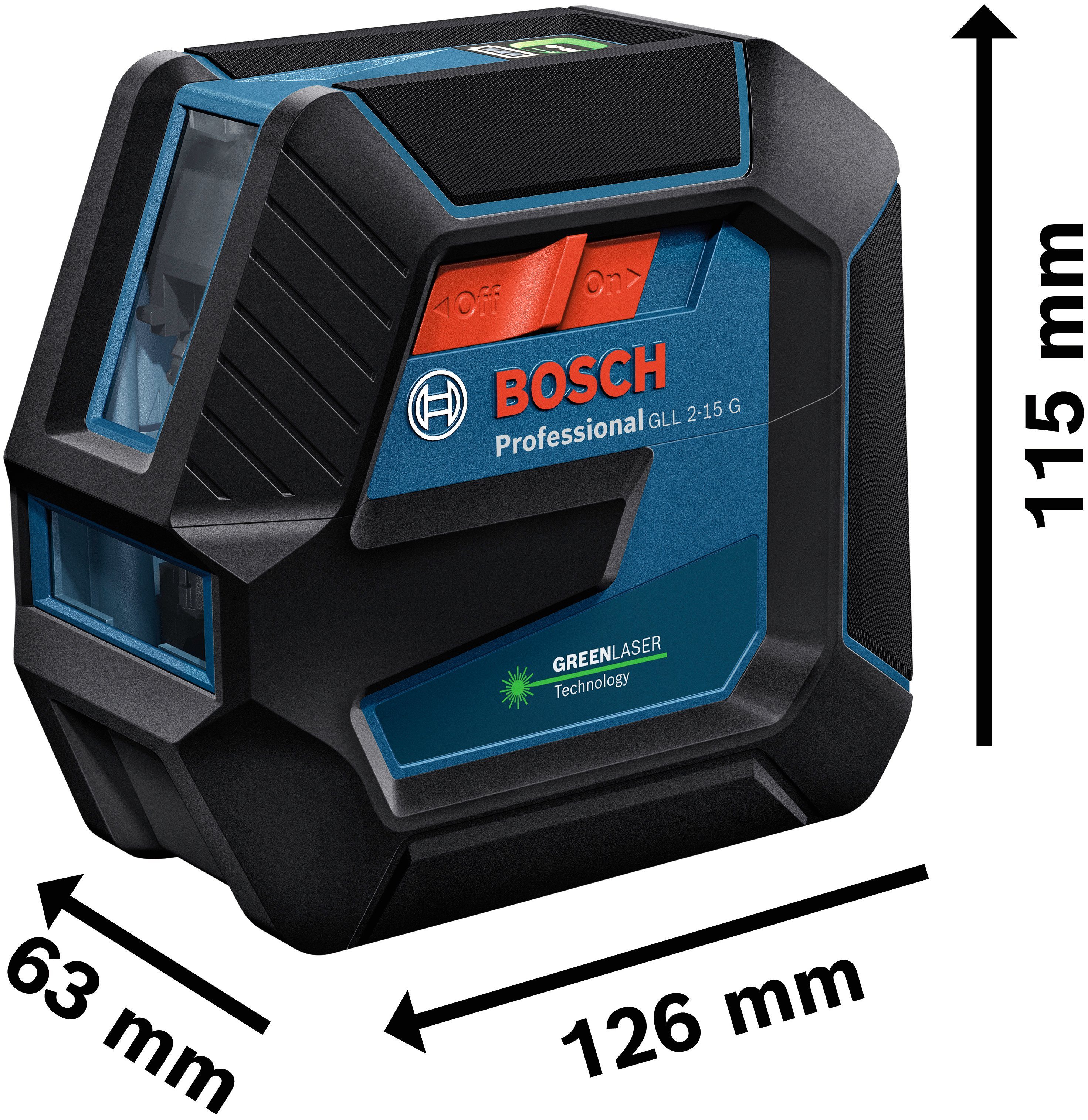 und Professional Bosch Linienlaser Spritzwasserschutz Handwerkerkoffer-Set, (Set), G 2-15 IP64 Professional GLL Staub-