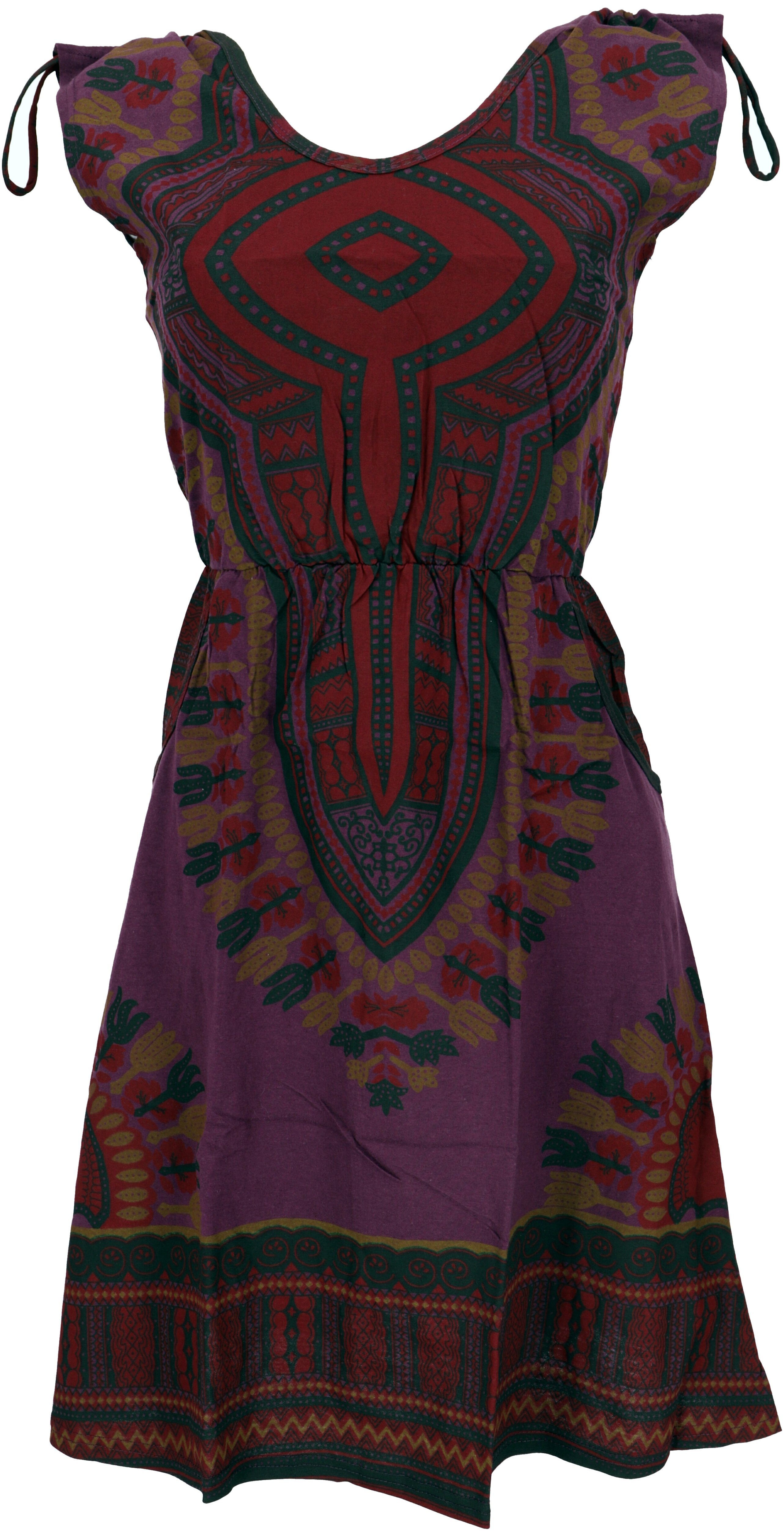 Guru-Shop Midikleid Ethno Minikleid, bedrucktes Goakleid,.. alternative Bekleidung weinrot/violett | Kleider